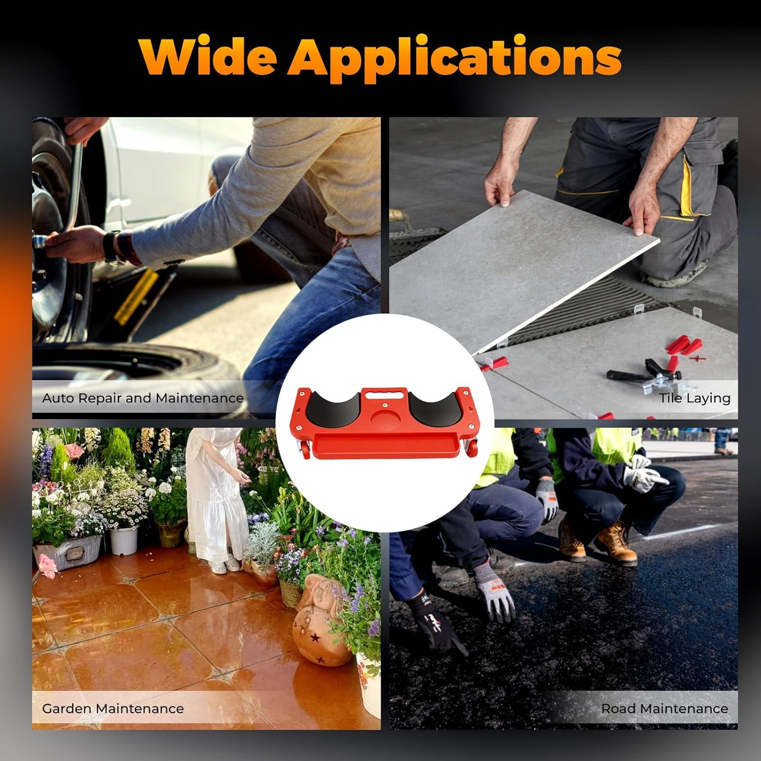 Rolling Knee Creeper, Sponge Cushioned Knee Pads Movable Knee Dolly with Tool Tray for Garage Workshop Auto Repairing Maintaining image number 6