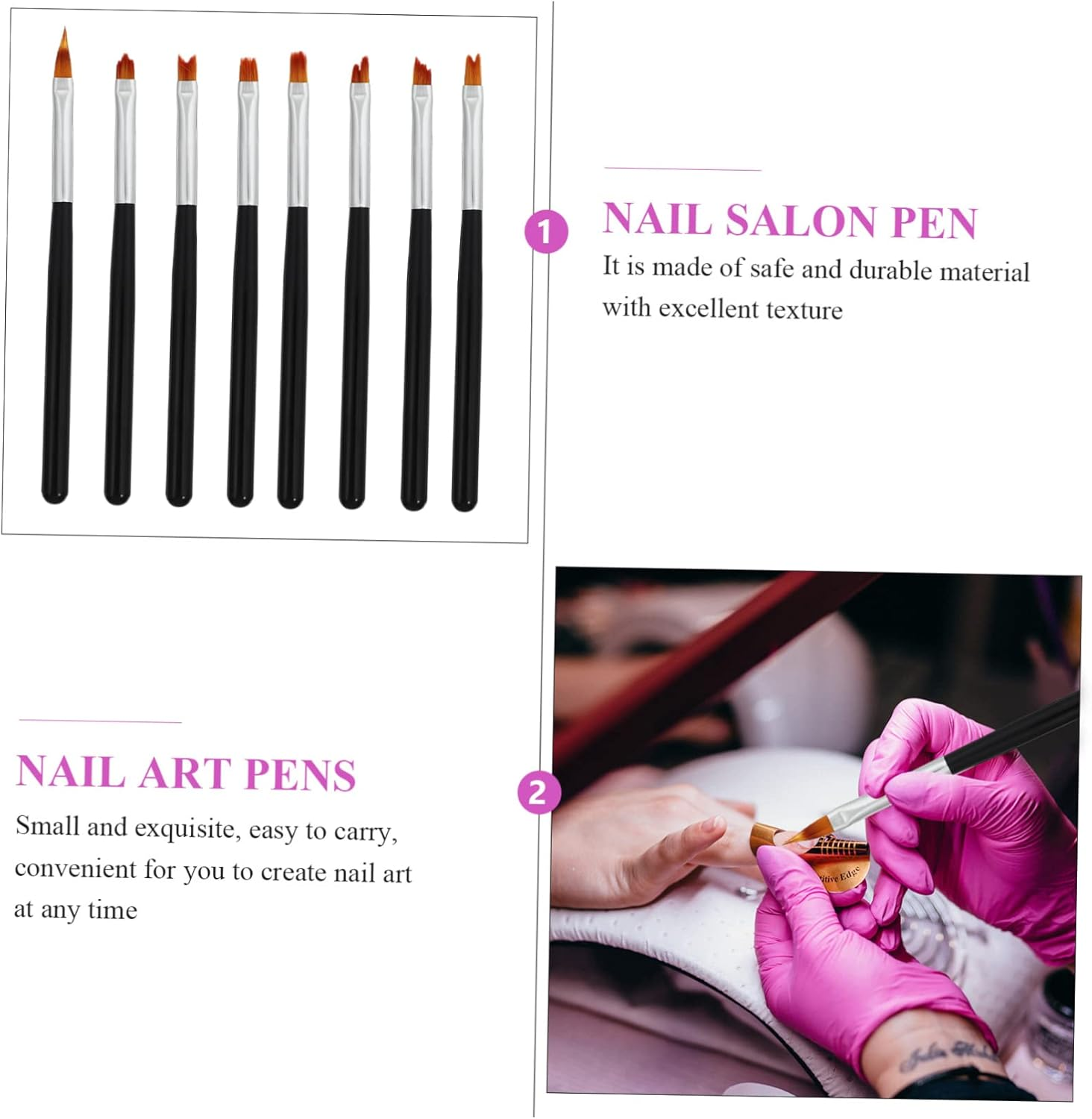 PLAFOPE 8Pcs Manicure Set Nail Art Brushes Nail Art Pen Painting Tool for Diy and Salon - Pink image number 7