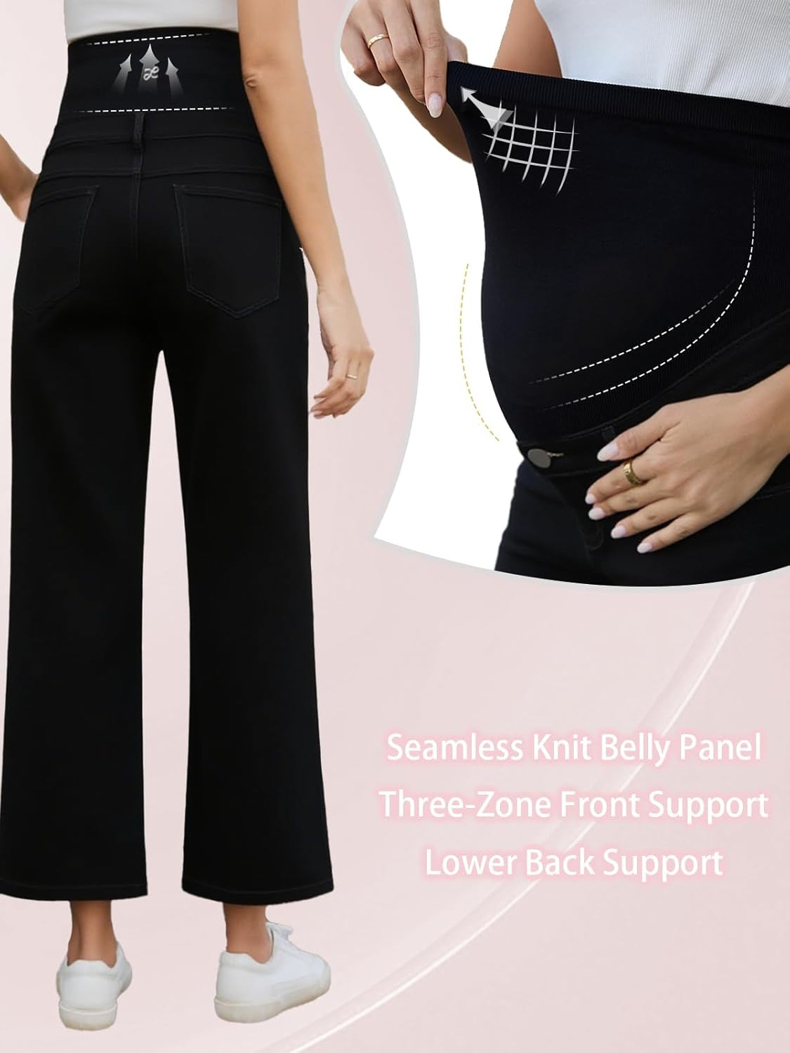 Ecavus Women'S Maternity Jeans over Belly Wide-Leg Comfy Stretch Denim Pants with Pockets, XS-XXL