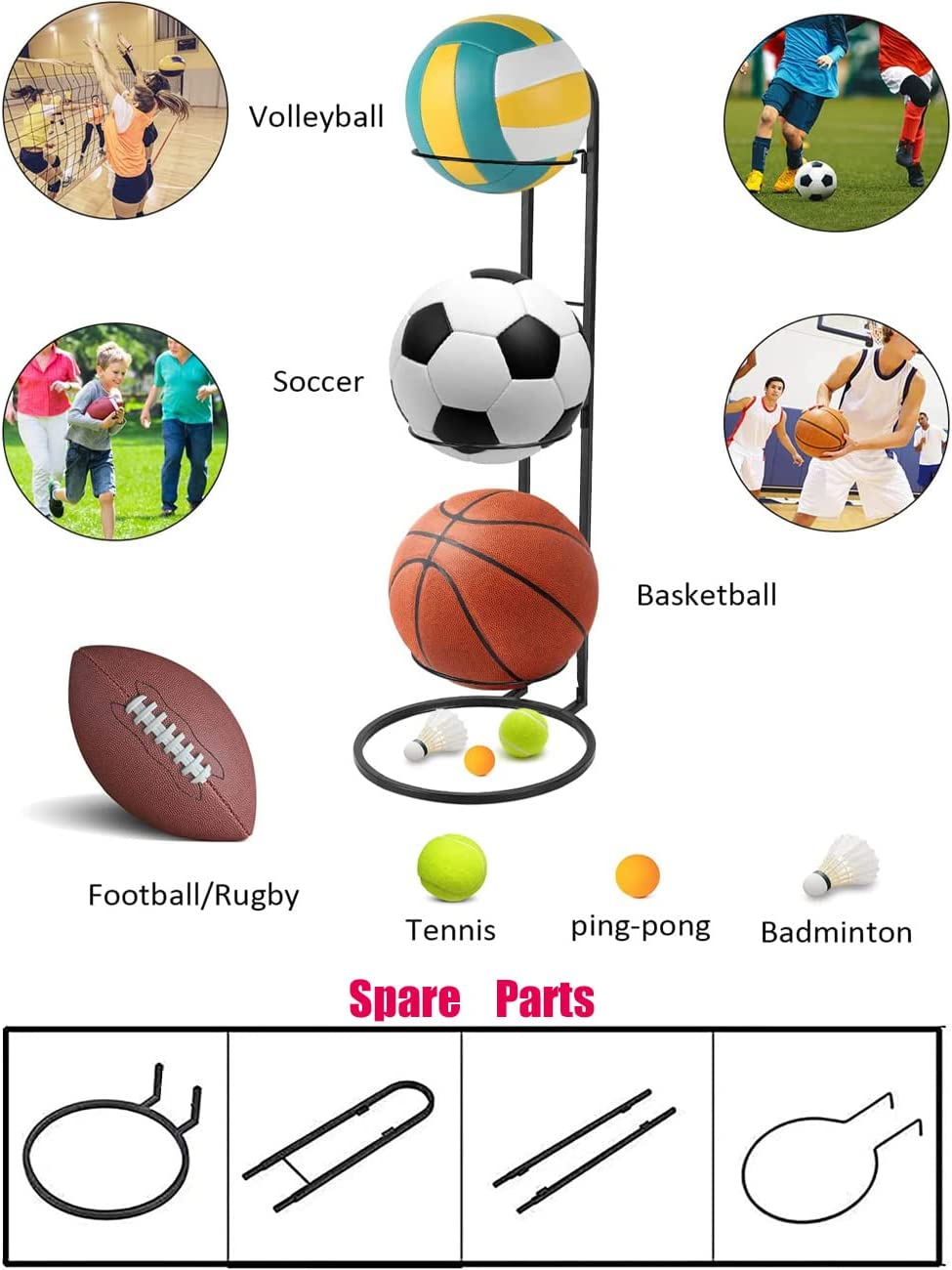 3 Tier Cube Ball Storage Holder, 1PC Space-Saving Practical Durable Creative Ball Rack Basketball Holder Shelf Metal Stand, Freestanding Garage Sports Equipment Organizer Indoor Display Stand