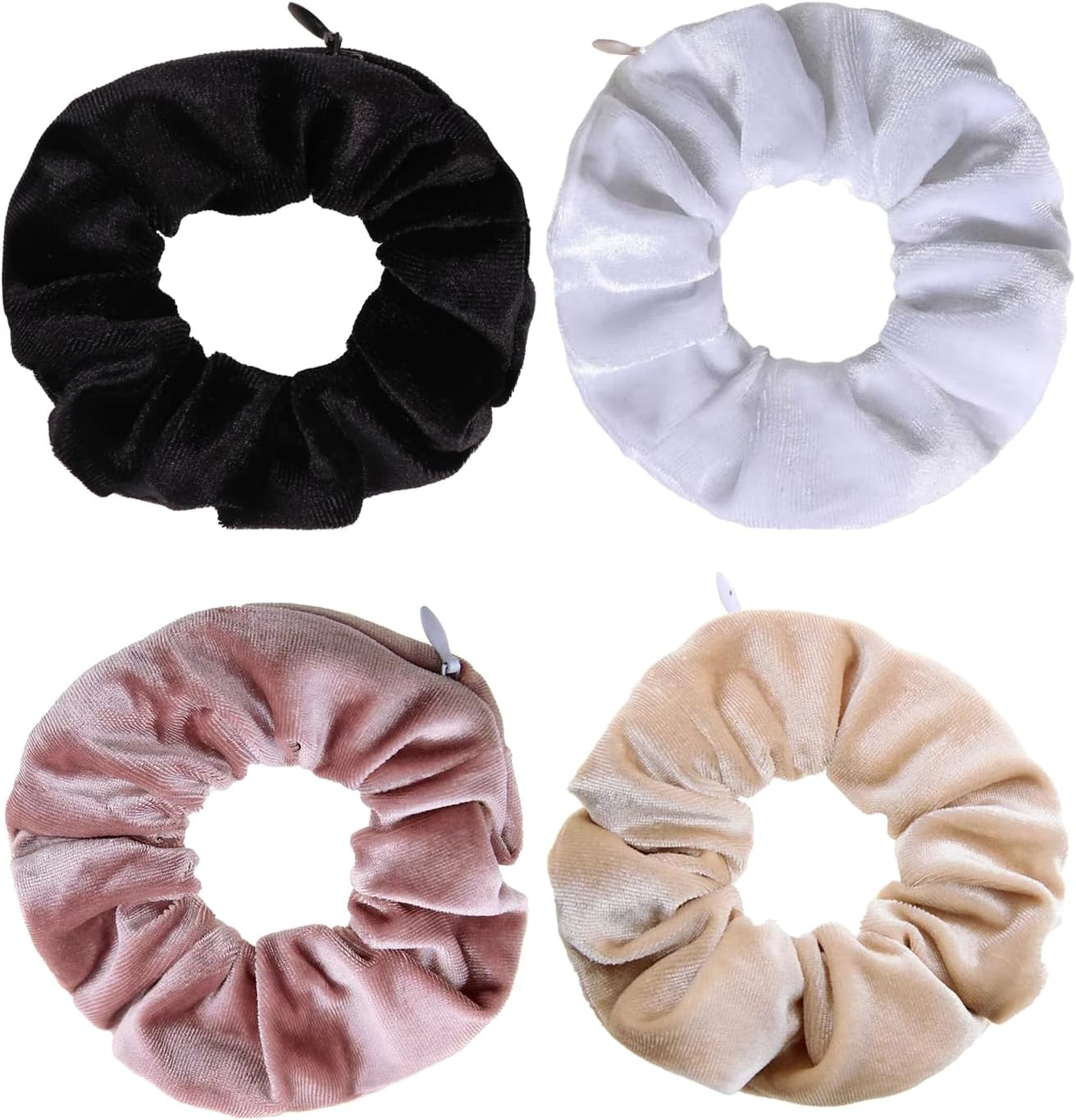 Pack of 4 Hair Bobbles, Hair Scrunchies with Zip, Money Hiding, Travel Gadgets for Women, Can Store Valuables, Scrunchies Secret Compartment (Black, White, Rice Pink) image number 4