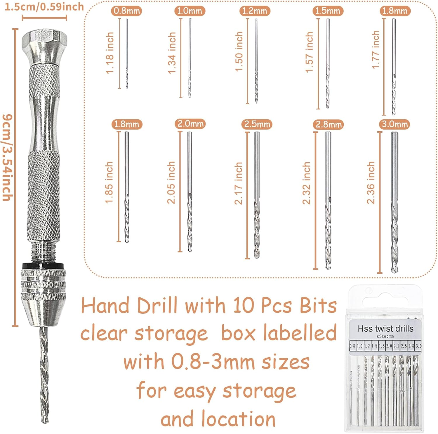 Pin Vise Hand Drill, Small Manual Hand Drill for Resin Crafts, with 10 Pcs Bits, Mini Hobby Drills Set for DIY Epoxy Resin, Wood, Clay image number 5