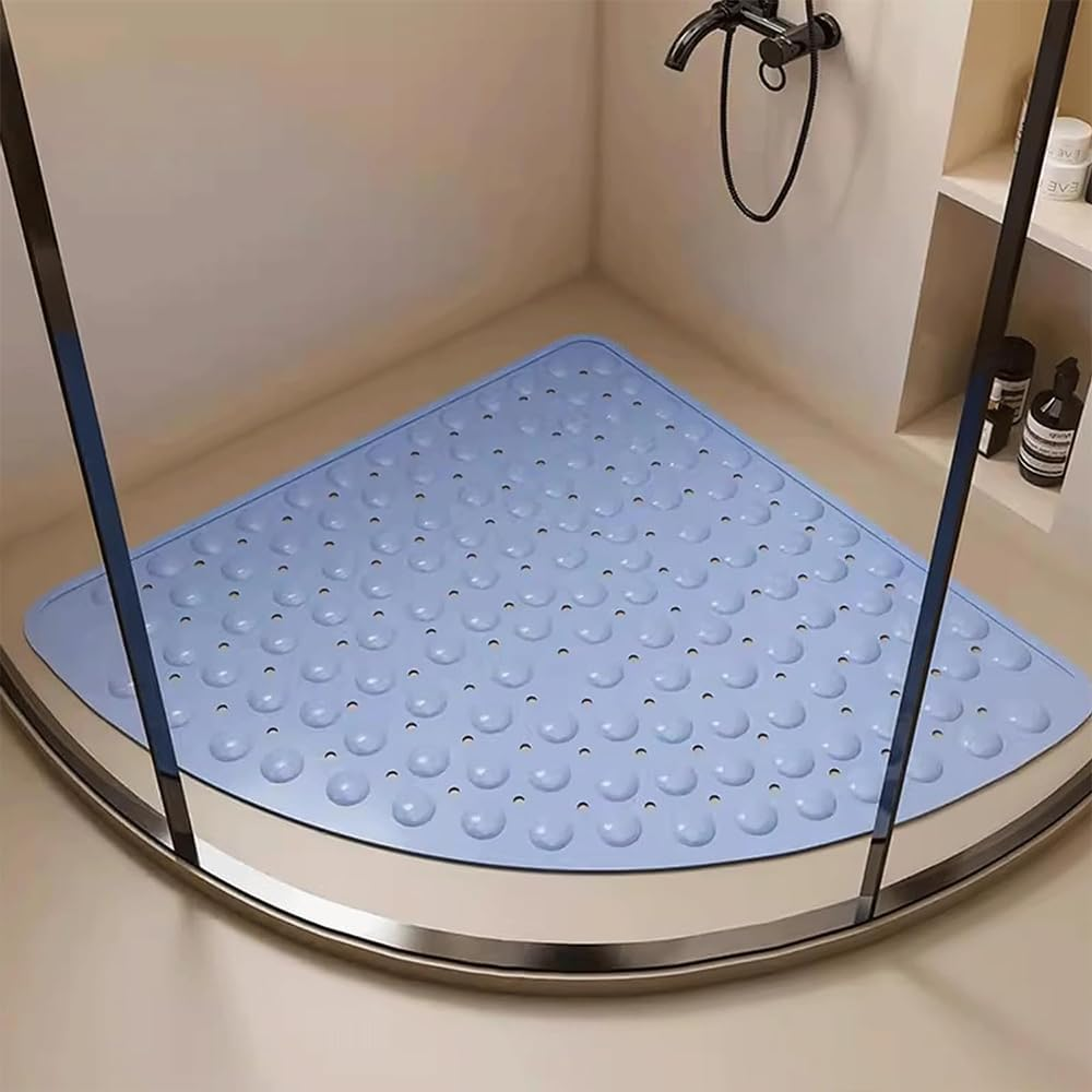 Corner Shower Mat with Suction Cups and Drain Holes &ndash; Non-Slip PVC Bath Mat, Quick Dry, 65X65Cm Sector Bathmat for Bathroom, Shower, Bathtub (Baby Blue) image number 6