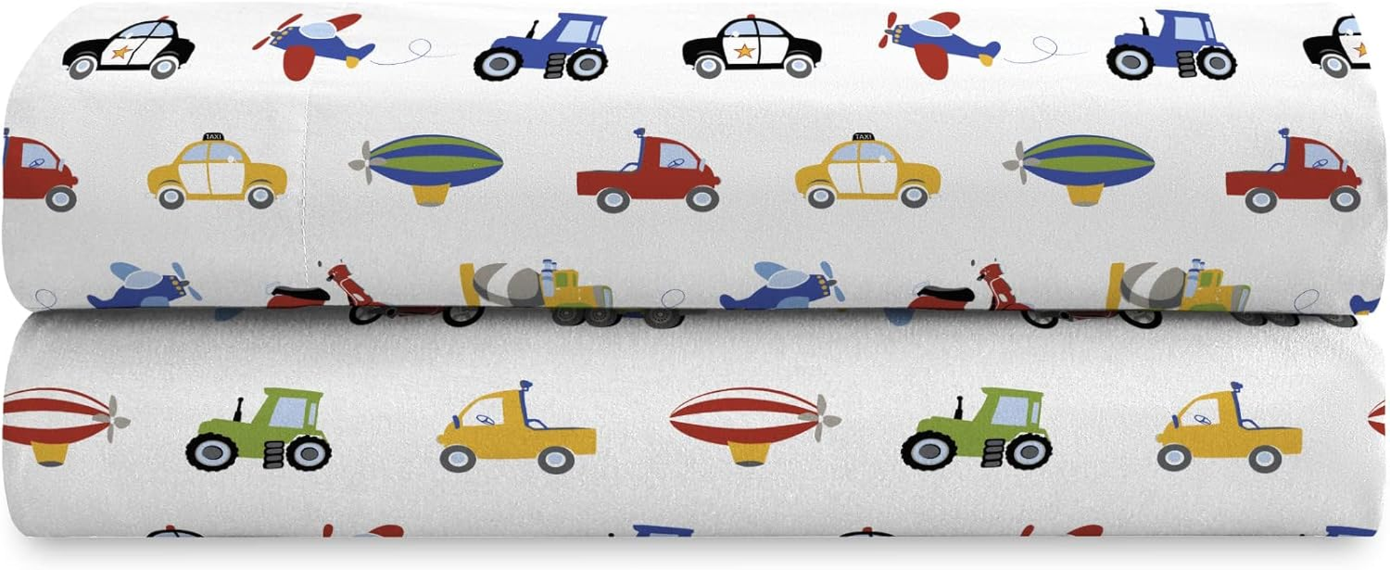 Dream FACTORY Kids Sheet Set Lightweight Microfiber Bed Sheets Super Soft Easy Wash Cozy Bedding 10&rdquo; Pocket - Twin, Blue Trucks Tractors Cars image number 1