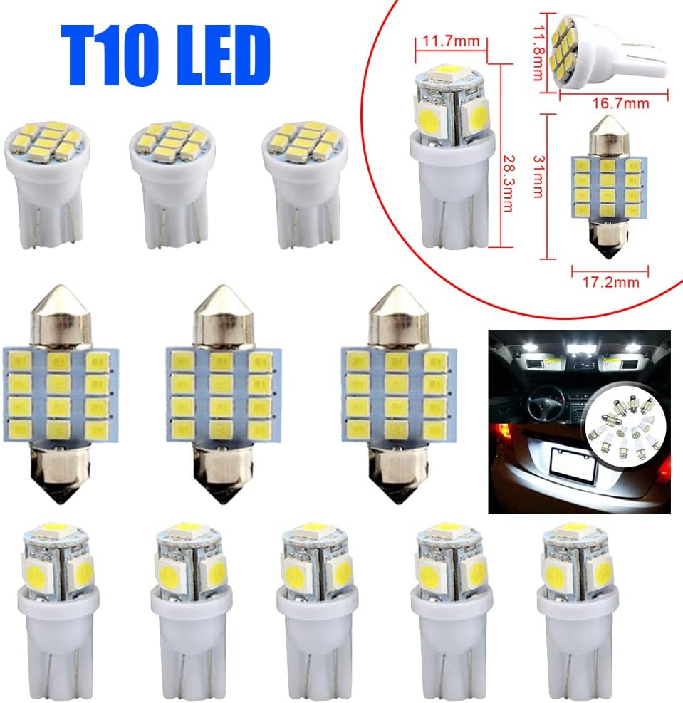 13Pcs 12V T10 LED White Car Interior Light Parker Bulb Wedge Globe 31MM 12SMD