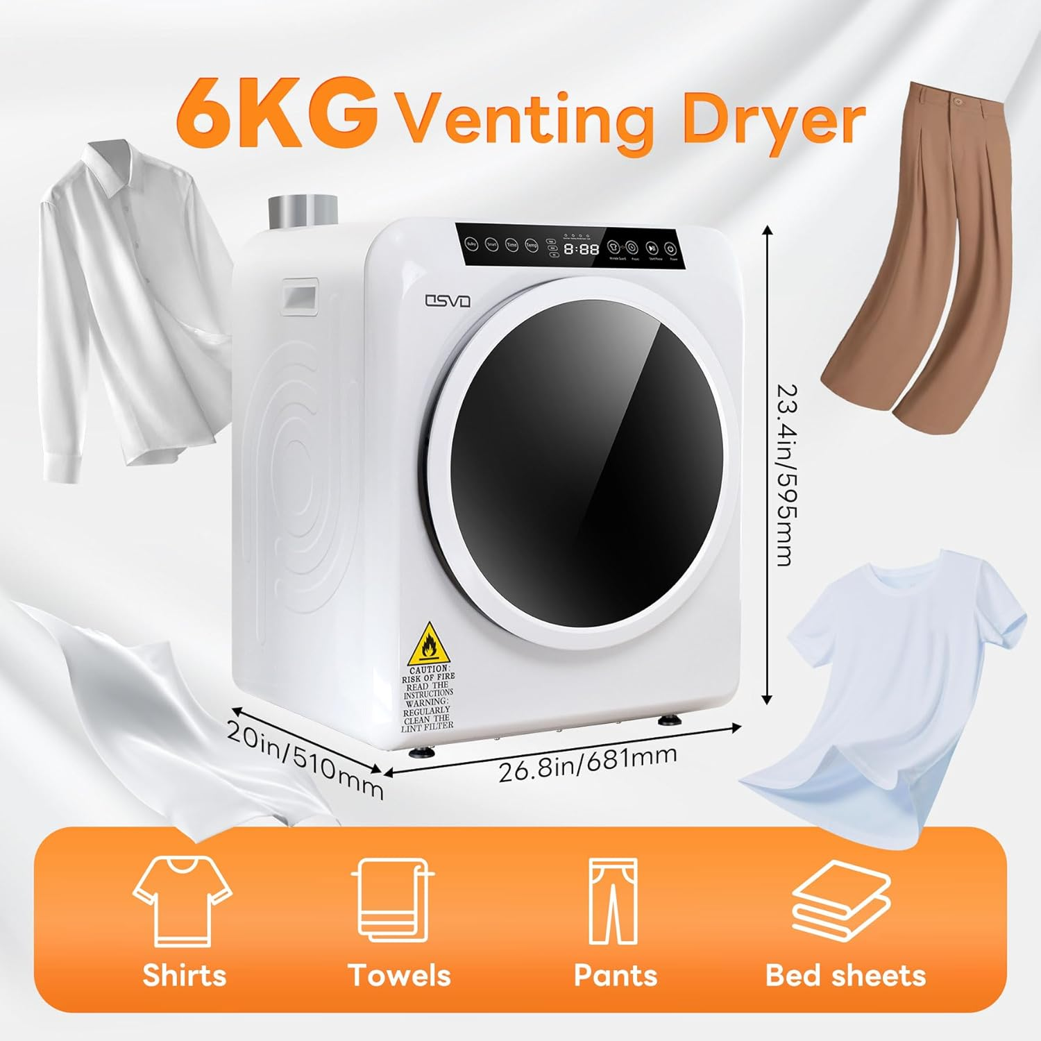 Clothes Dryer Machine 6Kg, with Digital Panel Fully Automatic Tumble Dryer for Home Indoor Laundry image number 4
