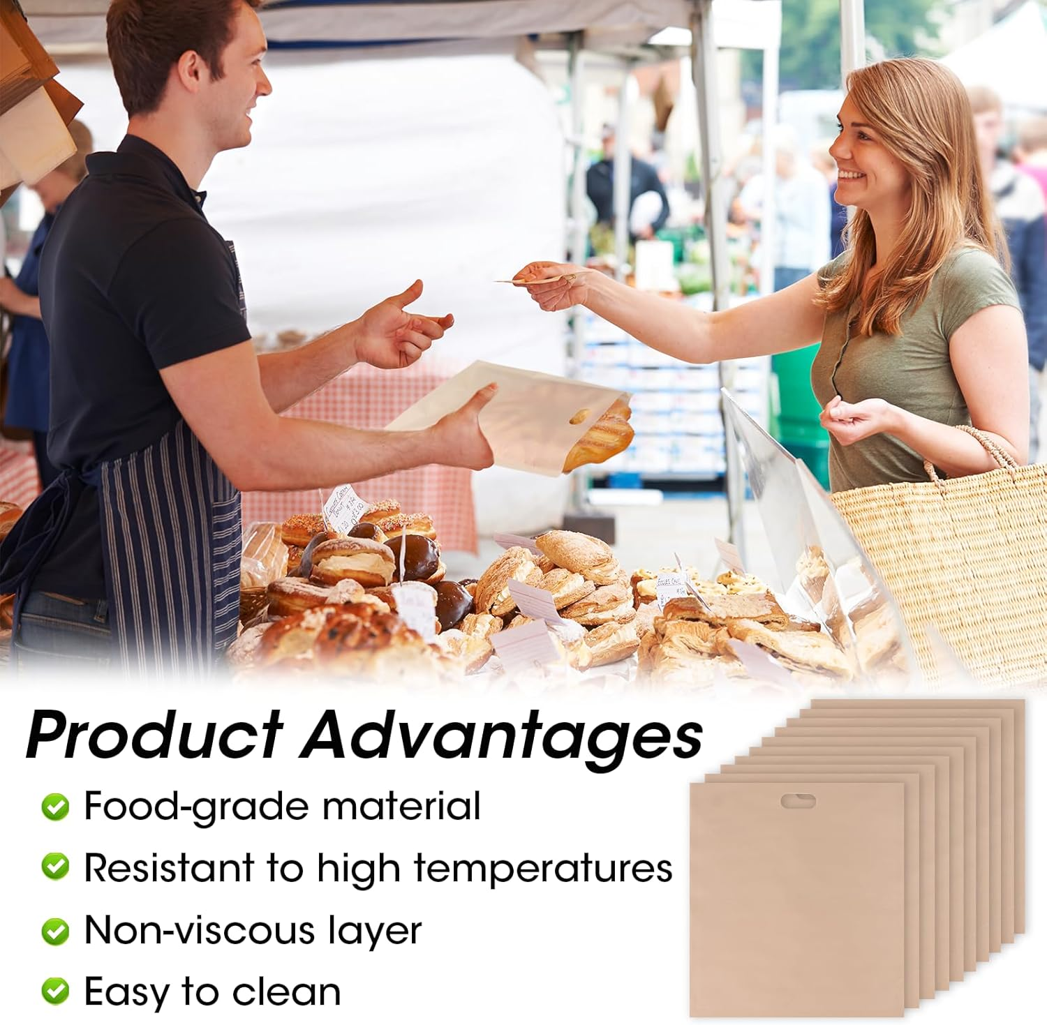 10 Pcs Toaster Bags Reusable, Non-Stick Toaster Bags, Heat Resistant Sandwich Bag, Easy Clean Teflon Toasting Beige 17X19Cm Suitable for Bread Sandwich Cheese Snacks Grilled Kitchen Use image number 5