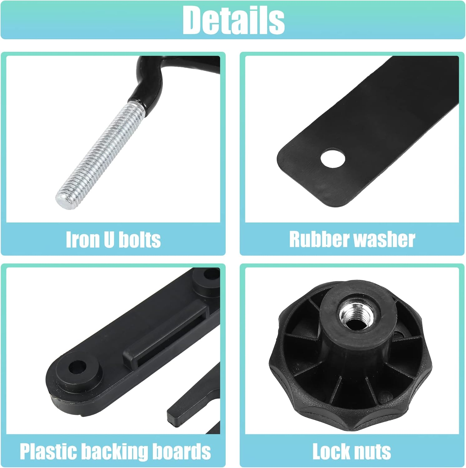 X AUTOHAUX 4 PCS Universal Roof Box U Bolt Clamps Rooftop Cargo Carrier Rack Bolts 83Mm Internal Width W/ 8 Lock Nuts and 2 Straps Cargo Carrier Mounting Fitting Iron Bolts image number 2