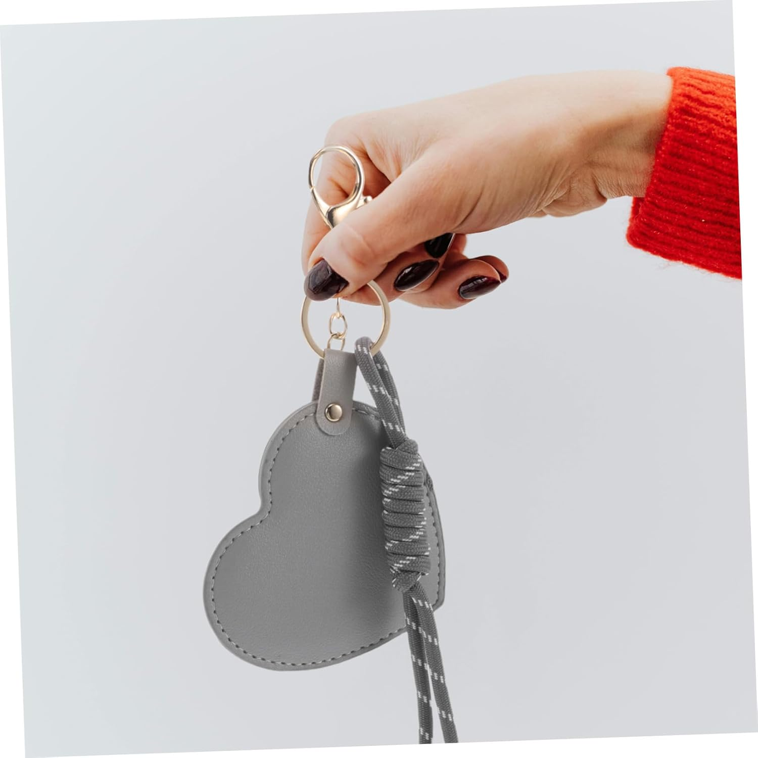 BELLIFFY 2Pcs Heart-Shaped Compact Mirrors with Rotation Portable Mini Pocket Makeup Mirrors with Stylish Wristlet Keychain Travel Purse Accessories for Women Lightweight and Gray Design image number 1