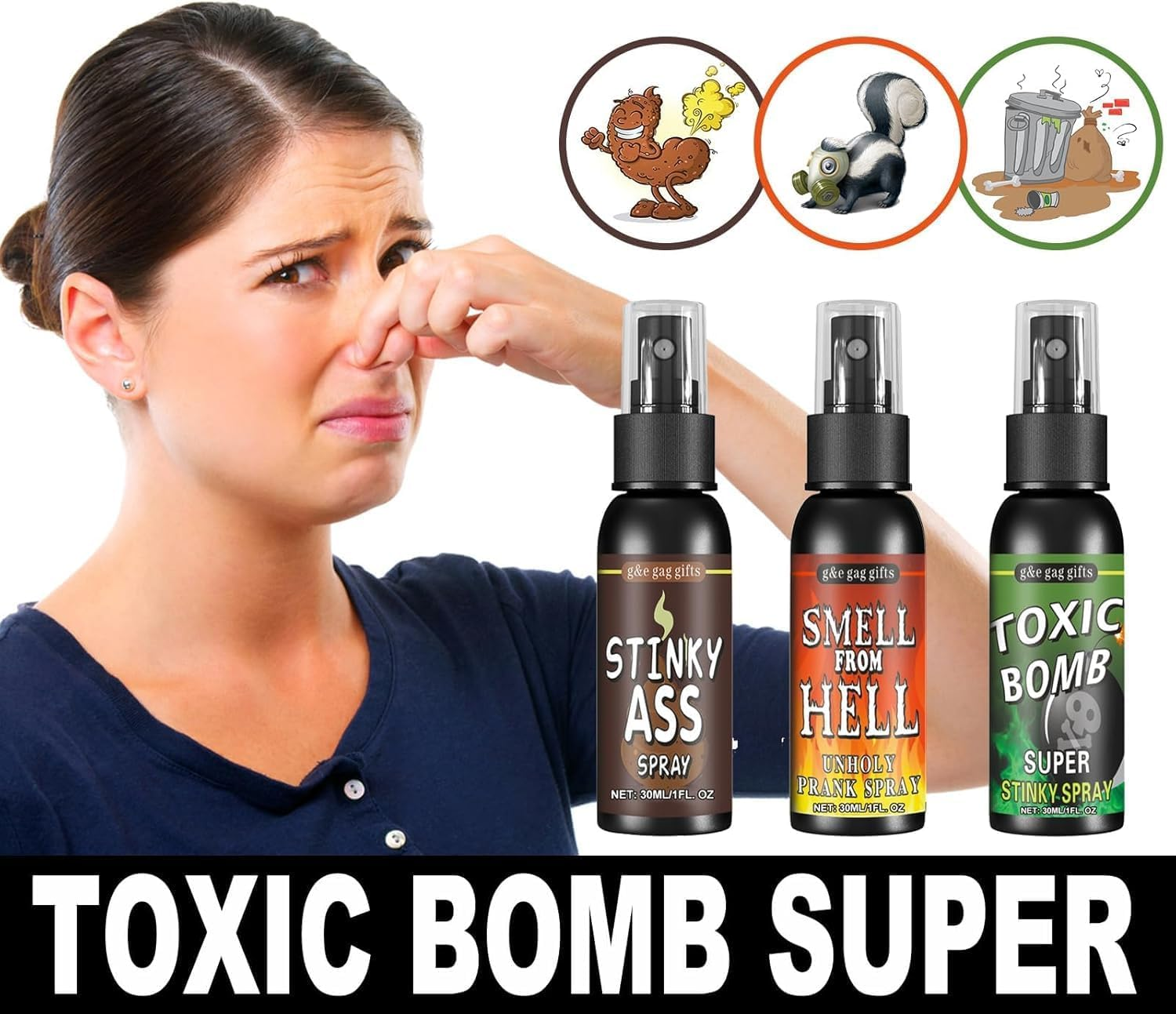 Zgchengzi 3PC Wet Farts-Potent Stink Spray/Ocean of Vomit,Poop Spray Prank,Extra Strong Stink/Hilarious Gag Gifts & Pranks for Adults/Smells like Really 'Bad' Gas(3 * 30Ml/1Floz) image number 2