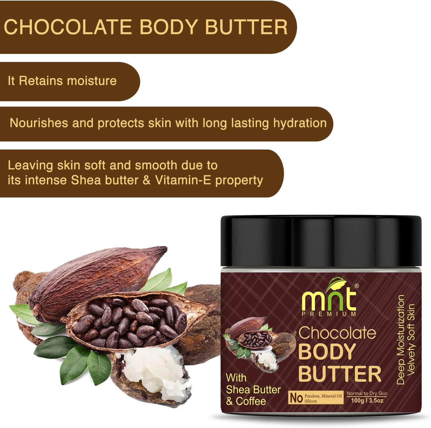 MNT Chocolate Body Butter with Shea Butter & Coffee (100G) for Dry Skin, Skretch Marks, Itchy Skin| No Paraben| No Mineral Oil| No Silicon image number 1