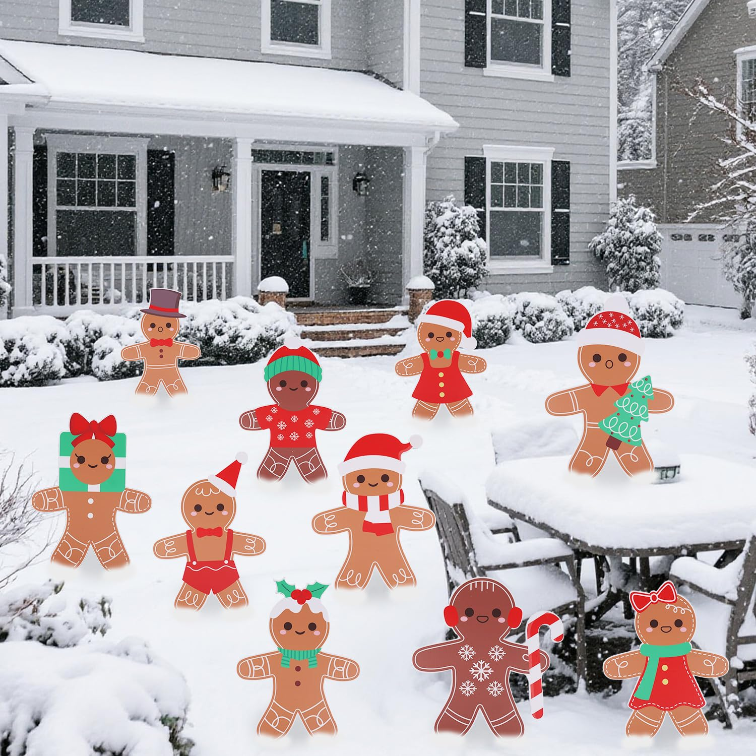 10Pcs Gingerbread Christmas Decorations, Gingerbread Man Christmas Yard Signs with Stakes for Lawn Pathway Patio Indoor & Outdoor Xmas Decor image number 6