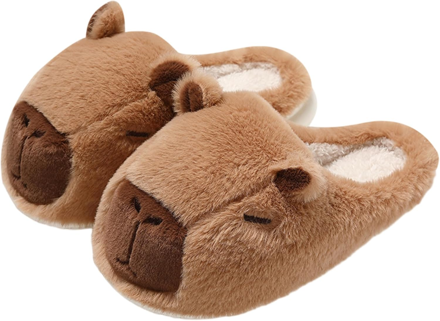 Capybara Slippers Warm Winter Fluffy Plush Slippers with Anti-Slip Soles for Women Men, L image number 4