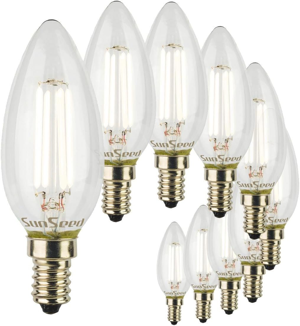 SUNSEED 10X White Filament LED Candle Light Bulb E14 6 W Replaces 60 W Neutral White 4000 K