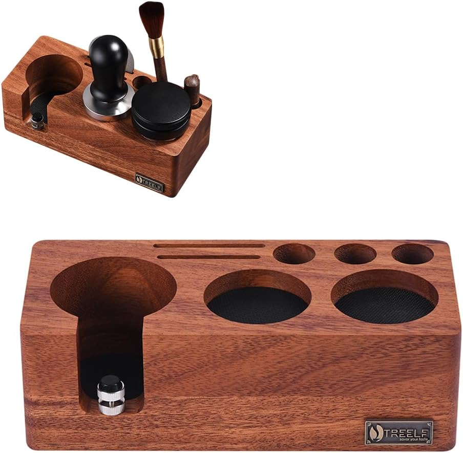 Walnut Espresso Tamping Station for 54Mm Espresso Machine Portafilter Stand Base Adjustable Height 3-In-1 Coffee Tamper Station Organizer Distributer and Portafilter Holder for Countertop Brown 54Mm image number 6