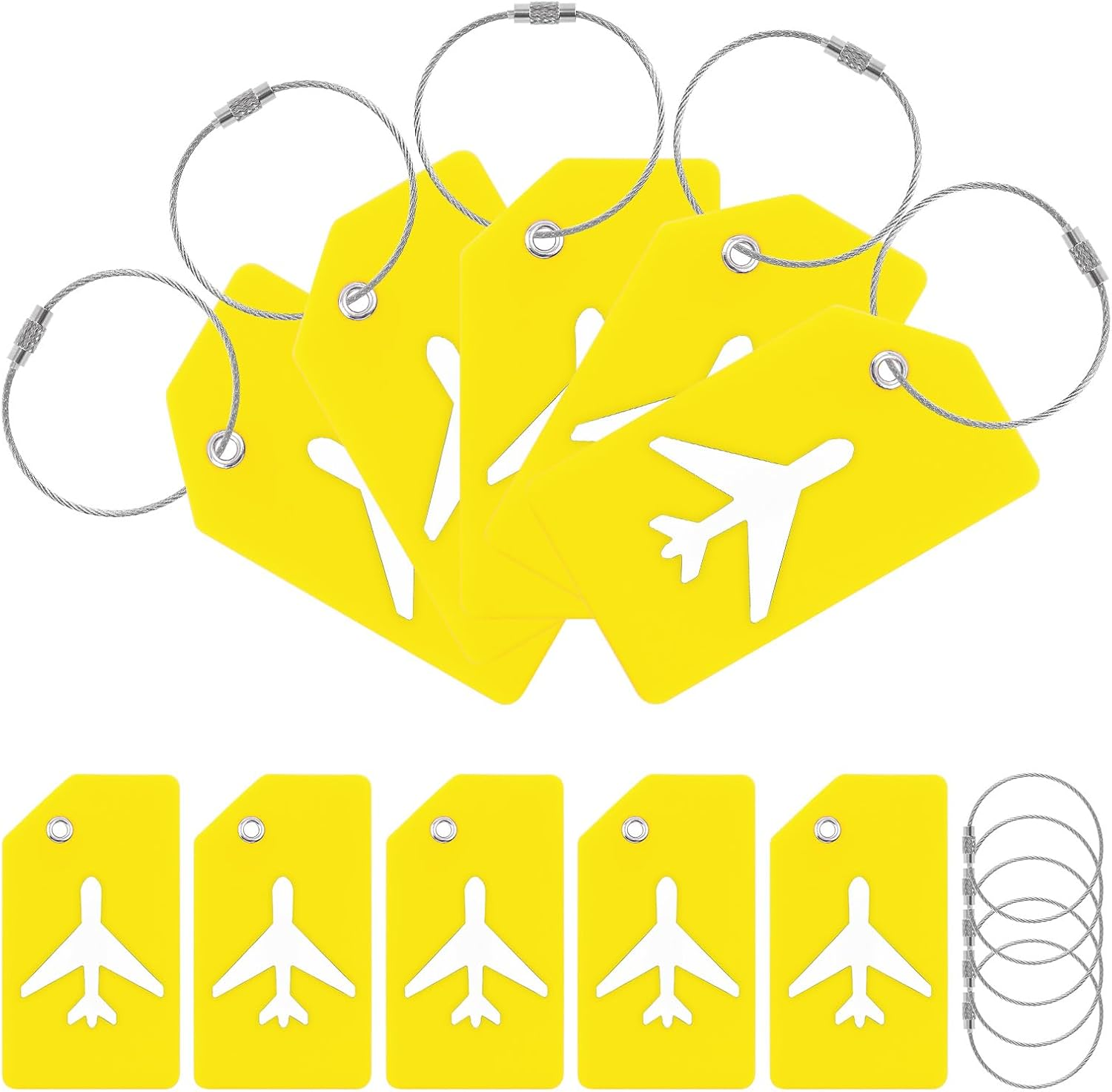 Tanstic 5Pcs Silicone Luggage Tags with Name ID Card, Baggage Handbag Travel Instrument Suitcase Tag for Quickly Spot Luggage Suitcase (Yellow) image number 4