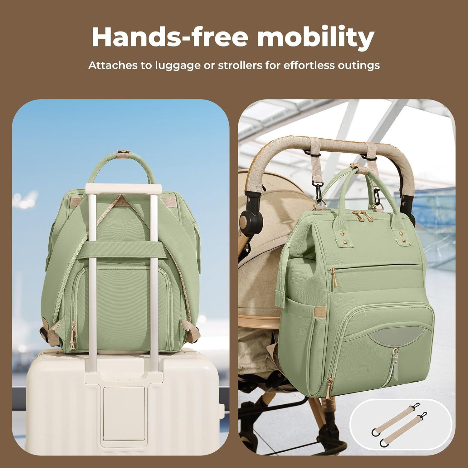 Bopeep Nappy Changing Bag, Multifunctional Waterproof Travel Diaper Bag Backpack with Diaper Changing Pad Baby Care Bag with Stroller Straps Baby Stuff Travel Backpack Green image number 4