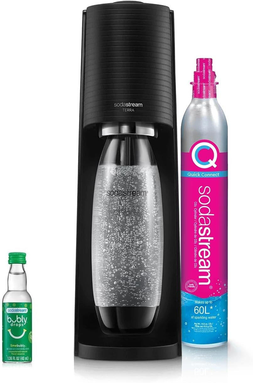 Sodastream - TERRA Black Sparkling Water Maker & Lime Bubly Drop | Turn Sparkling Water into Your Favourite Drinks | Quick Connect CO2 | Eco-Friendly Reusable Bottle | Stylish Kitchen Appliance image number 3
