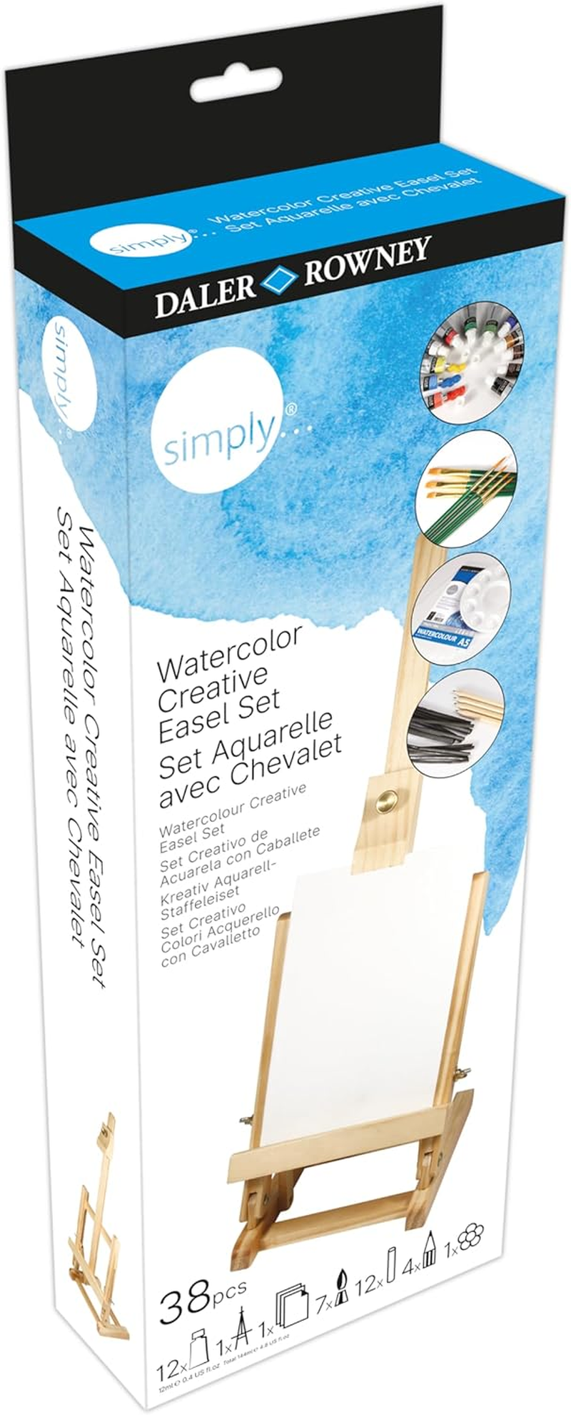 Daler-Rowney Simply Watercolour Creative Easel Set, Assorted Colours, Multi-Surface, Ideal for Entry-Level Artists & Hobbyists