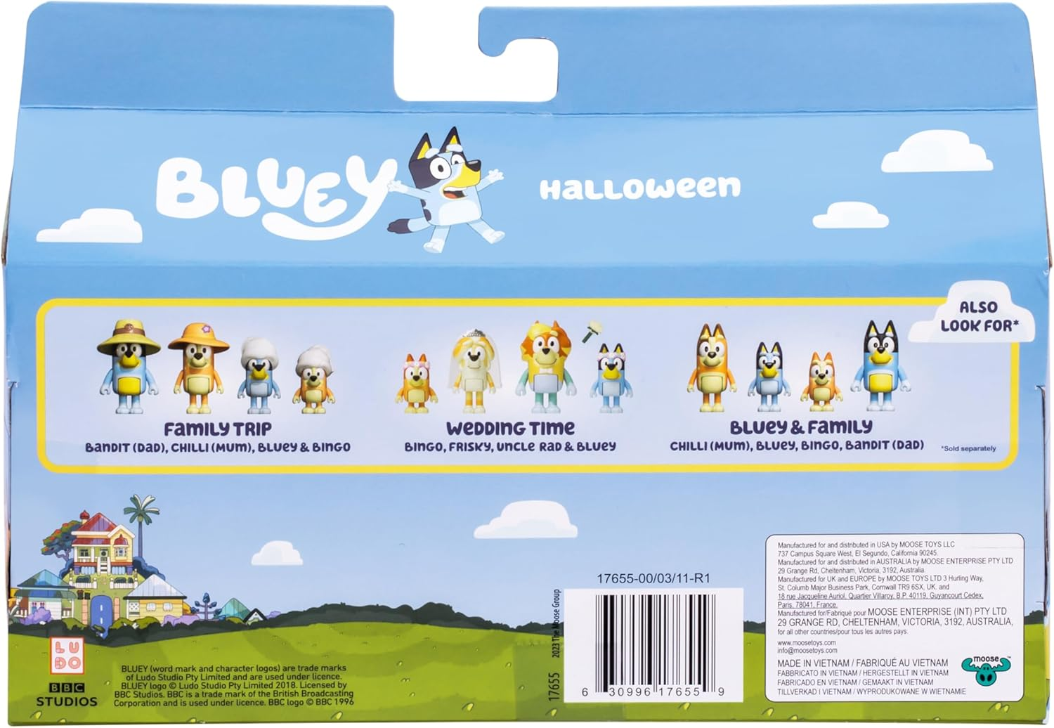 Bluey Figure 4-Packs, Halloween, 2.5" Poseable Figures of Bluey, Bingo, Chloe & Lucky Dressed in Halloween Costumes, with Accessories, Kids Can Recreate Their Favorite Moments from the Bluey TV Show image number 5