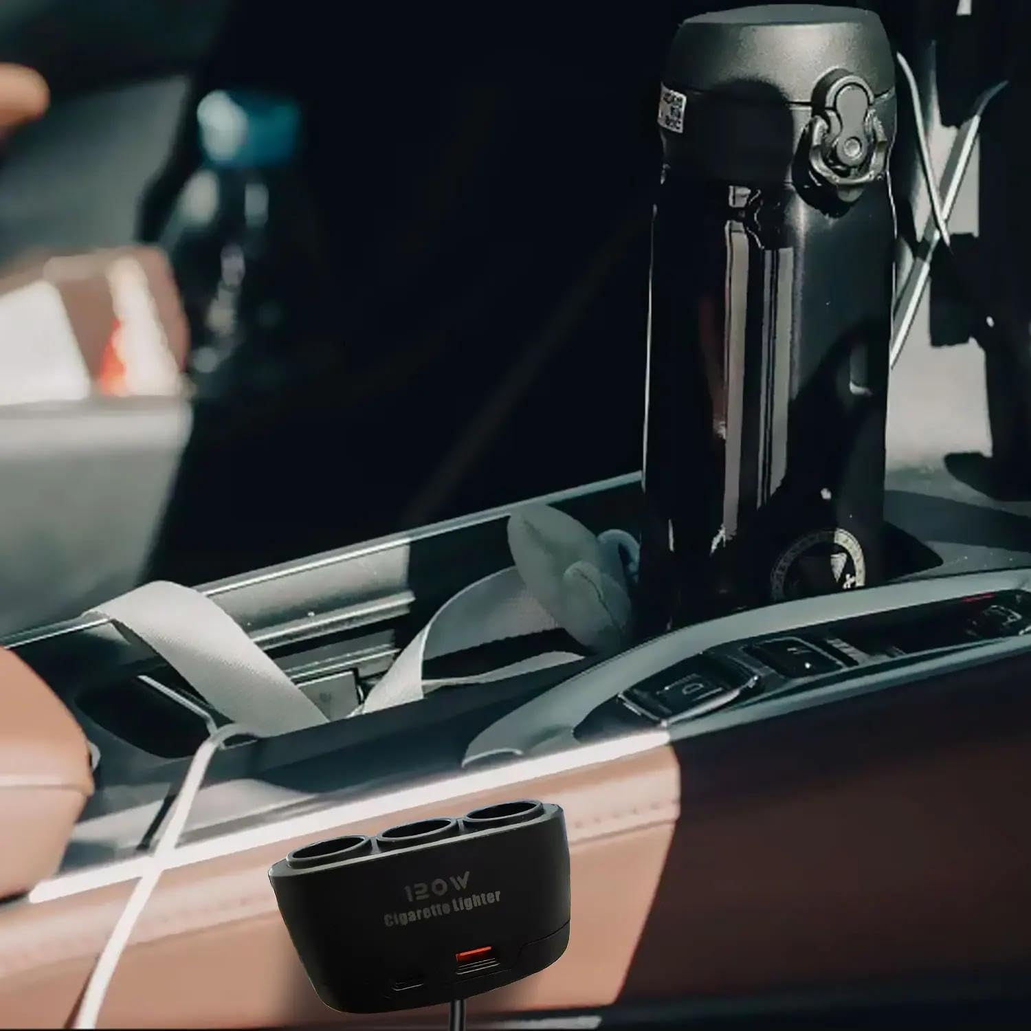 3-Way Car Lighter Splitter with USB & PD Fast Charging, 12V/24V 120W, Smart IC & Fuse, for Phones, Tablets, Car Vacuum, Heated Blankets image number 1