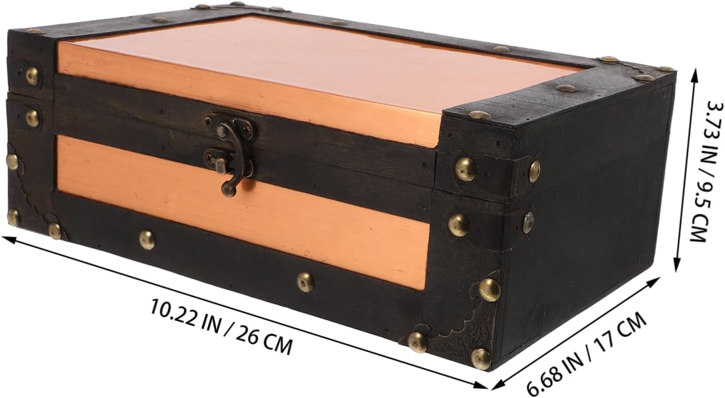 HOMSFOU Antique Storage Box Vintage Wooden Keepsake Trunk Multi Functional Organizer Lockable Card Box for Fathers Day image number 2