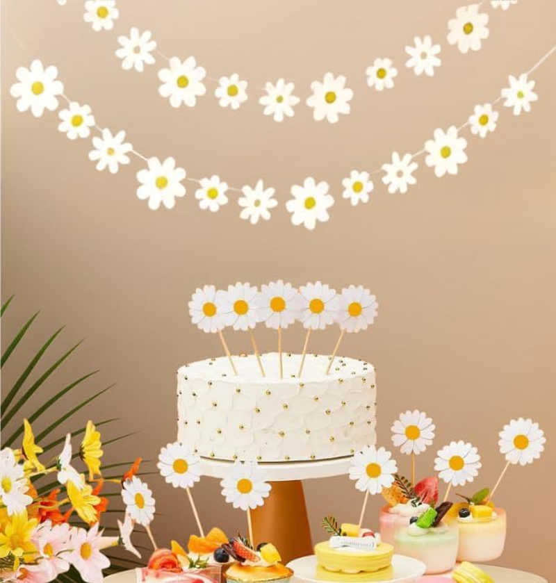 4 Packs Daisy Banner Garland Groovy Hippie Boho Birthday Party Decoration Banner Daisy Party Decoration Hanging Banner Flower Birthday Banner Daisy Paper Cutouts for Girl Birthday Decoration image number 6