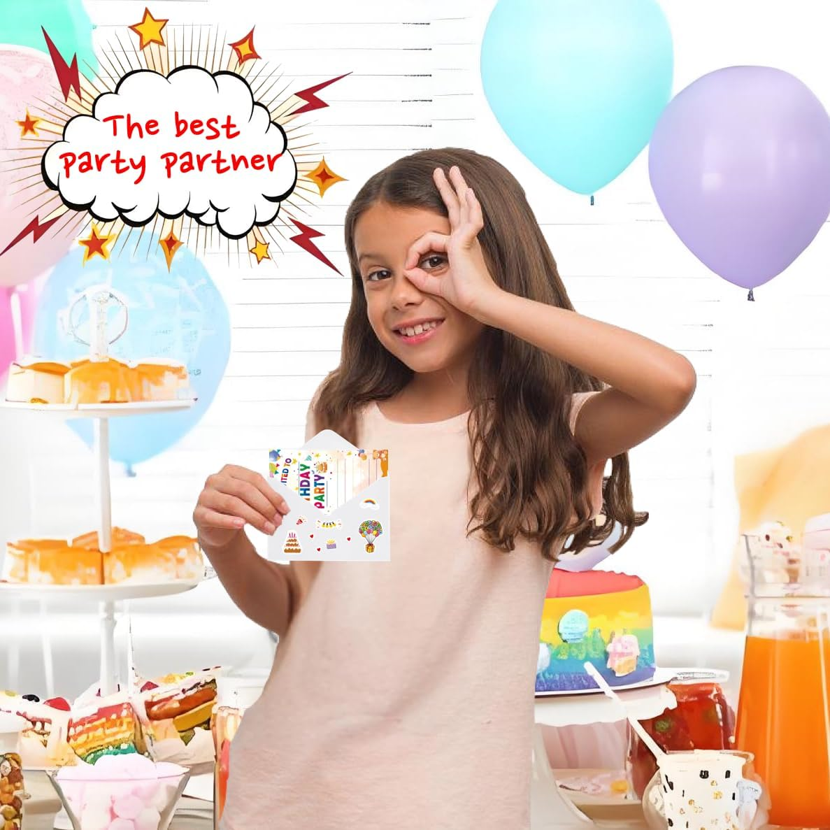 16Pcs Birthday Party Invitations with Envelopes＆ Stickers Set, 5 "X7" Cake Birthday Party Invitation for Boys and Girls, Celebration Invitation for Teenagers, Balloon Gift Box with Birthday Hat and Cake Celebration Decoration image number 5