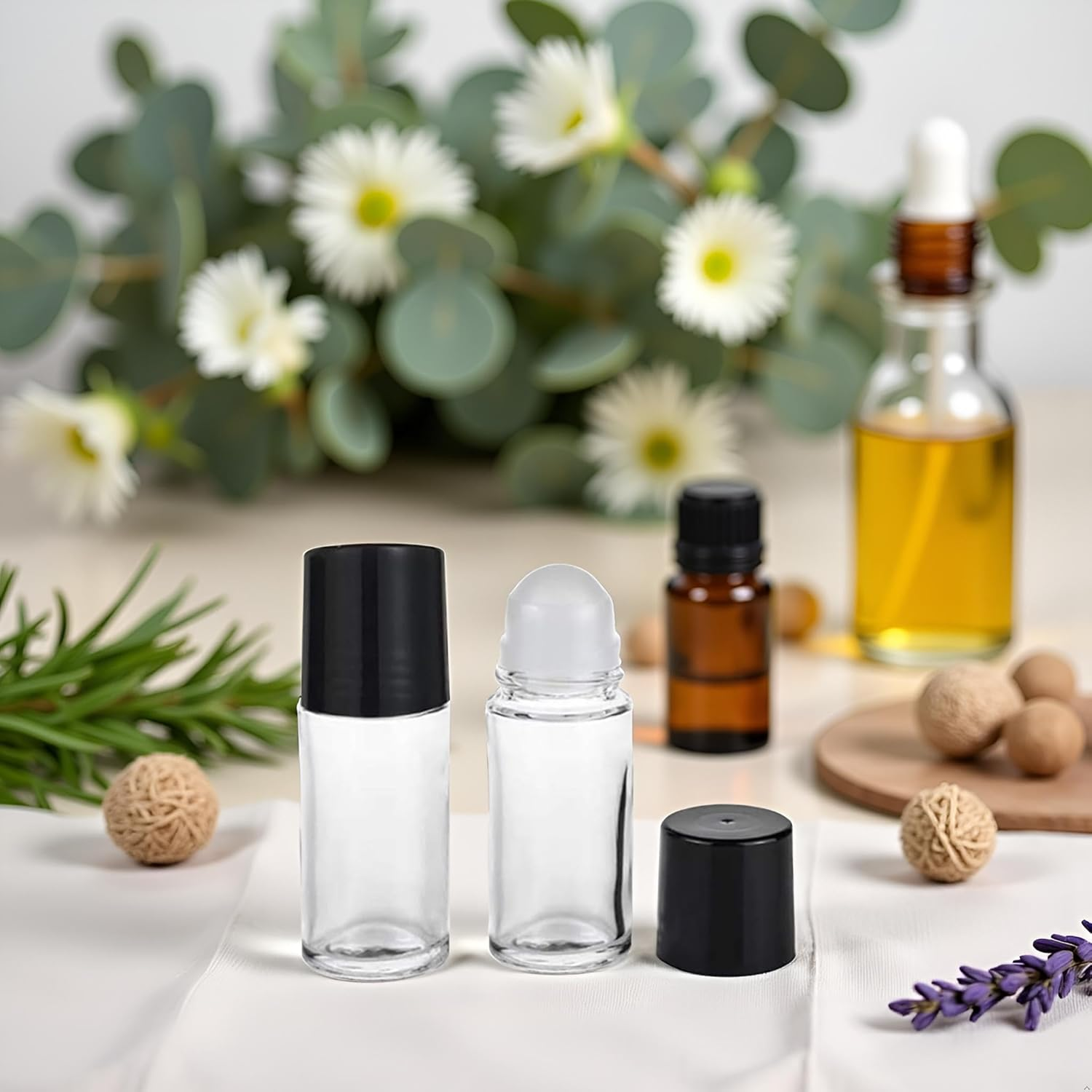 Juroicessry 2Pcs Black 30ML Clear Empty Glass Essential Oil Roller Bottles Vials Containers Refillable Roll-On Bottle,Refillable Cosmetic Containers Refillable,Roller Bottles,Tools and Accessories image number 1