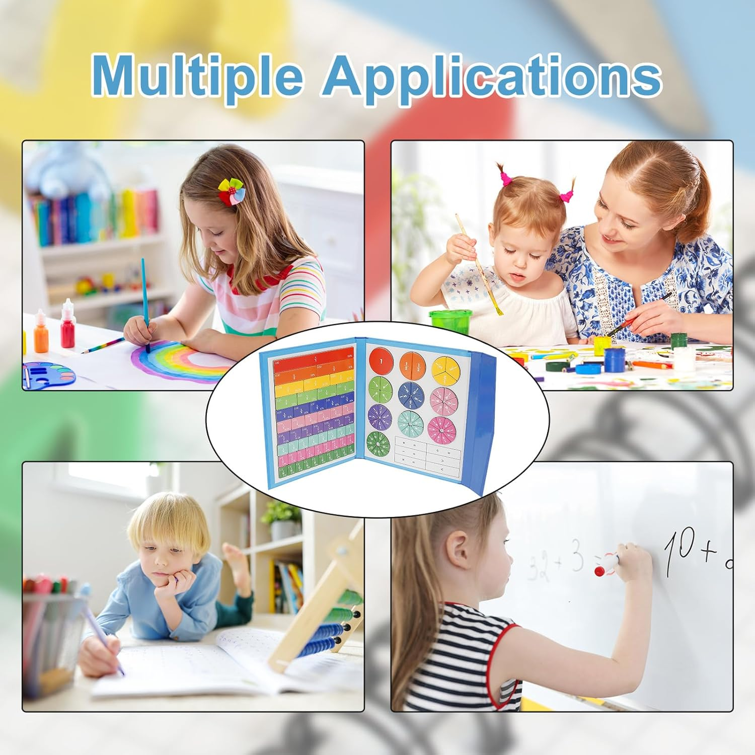 Magnetic Fraction Educational Puzzle, Magnetic Fraction Tiles & Fraction Circles, Visual Math Fractions Manipulatives Educational, Montessori Division Board Math Counting Board for School image number 4