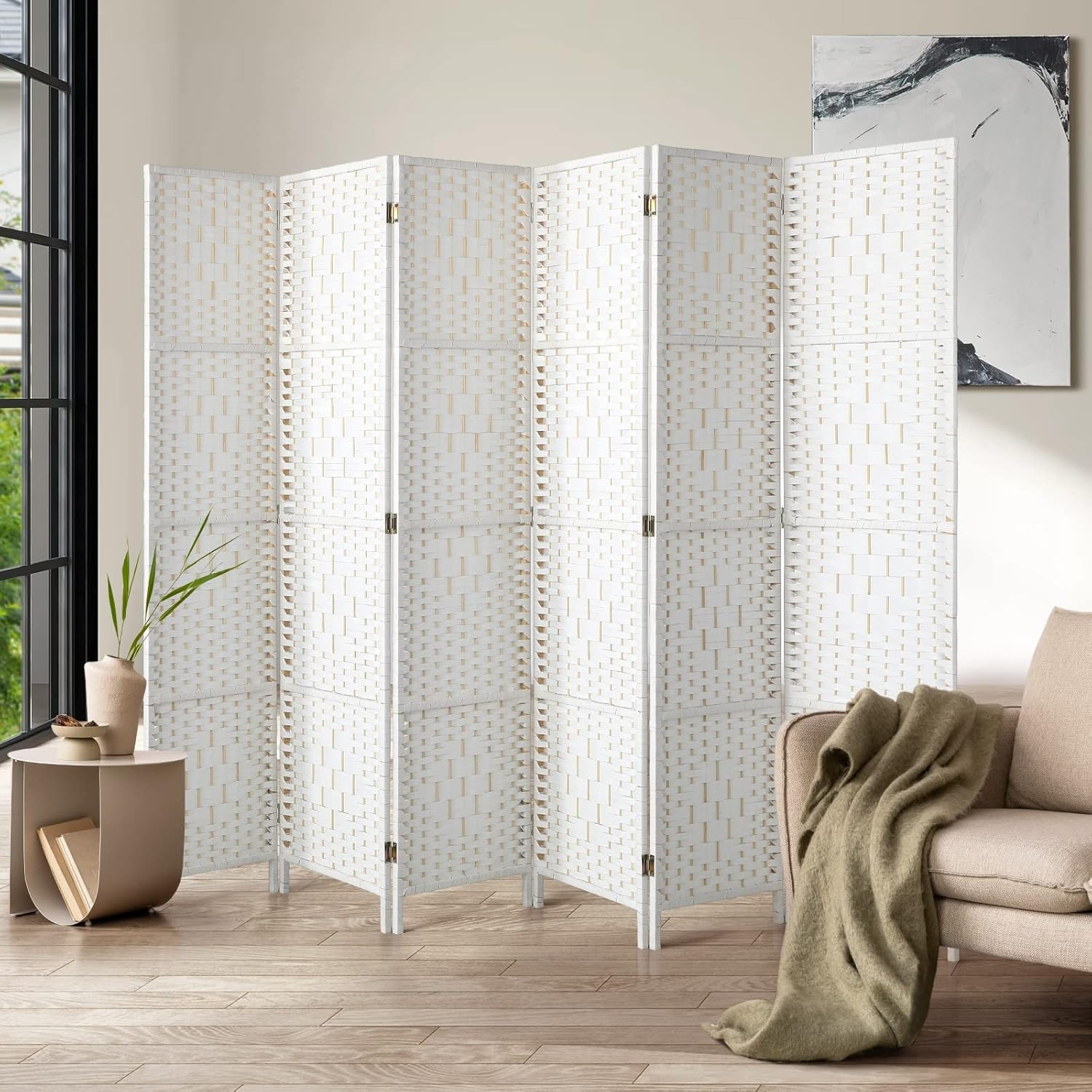 Oikiture 4 Panel Room Divider Privacy Screen White