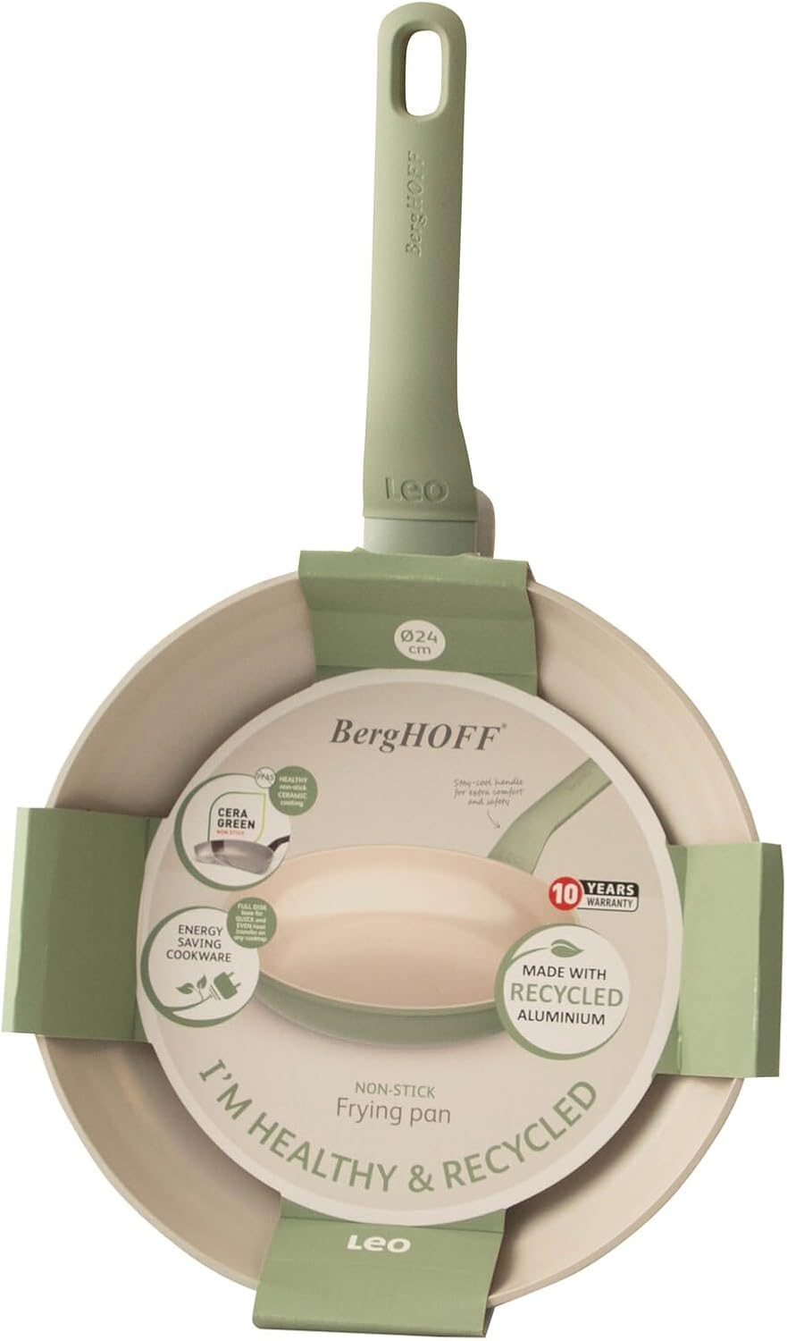 Berghoff Leo Balance Ceramic Frying Pan, 24 Cm / 1.7 Litre, Sage, Induction, 100% Sustainable and Healthy Ceramic Ceragreen Non-Stick Coating, Pfas-Free image number 2