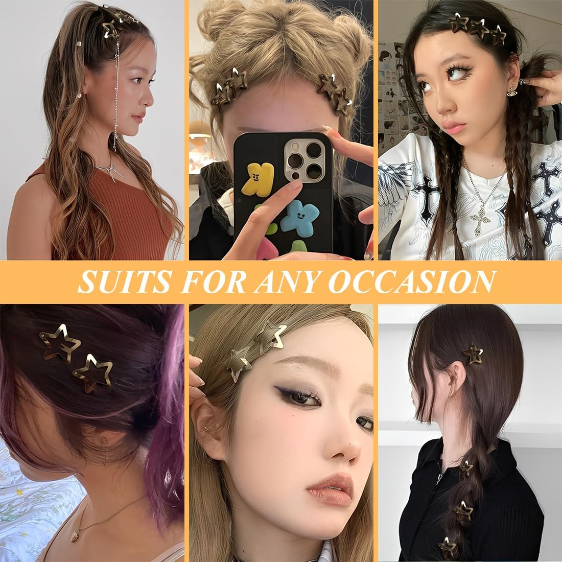 VEOIRXU Pack of 30 Mini Hair Clips 24 Star Hair Clips + 6 Clouds Hair Clip Star Hair Clip Clouds Hair Clip Hair Accessories Pentagram Metal Snap Headpiece for Children Girls and Madame (Gold + Silver)