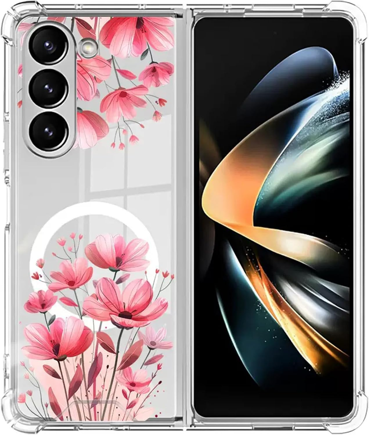 RUNGOS Magnetic Case for Samsung Galaxy Z Fold 6 (2024) - Beautiful Flower Prints, Strong Magnet, 10FT Drop Tested, Shockproof, Magsafe Compatible