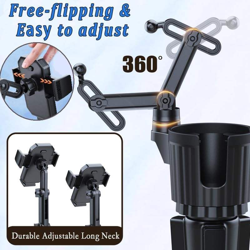 Honeteek Cup Phone Holder for Car, Cup Holder Expander with Phone Mount Adjustable Base, 360&deg; Rotation, Suvs, Trucks, Cupholder Mount for 16-40Oz Cup, Car Accessories image number 4