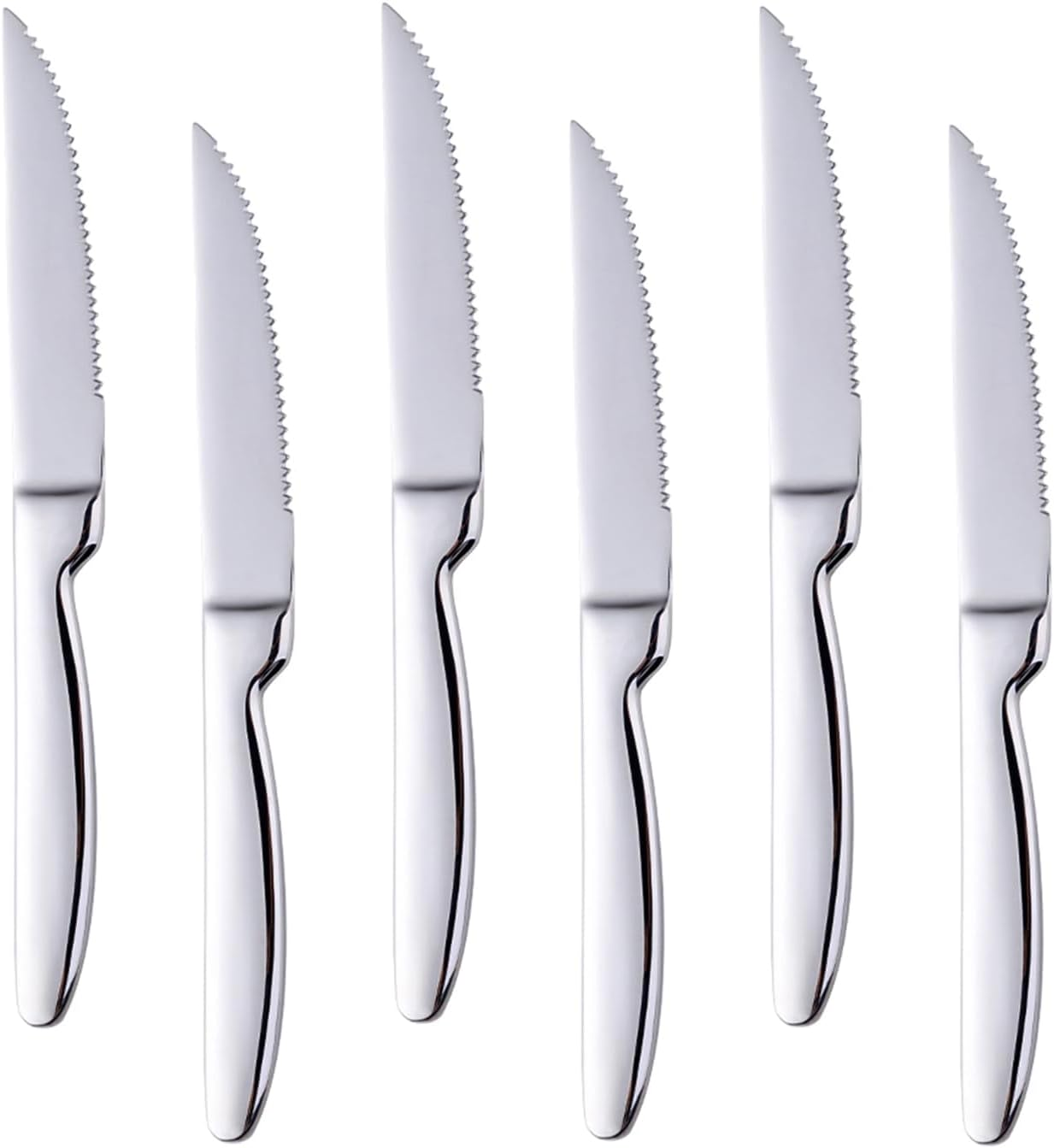 BYEGOU Stainless Steel Serrated Steak Knife Set of 6, Black Color Heacy Duty Dinner Table Knives for Cutting Meat, Beef, 8.6 Inch, Dishwasher Safe