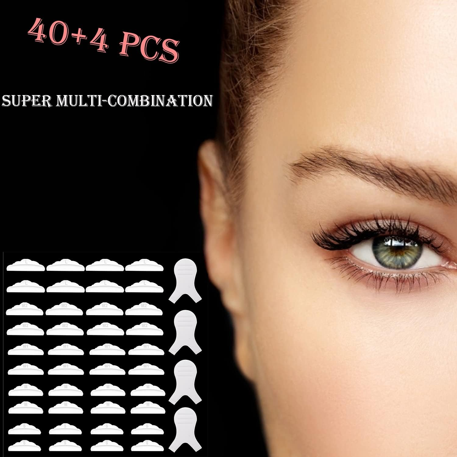44 Piece Lash Lift Rods,Silicone Eyelash Perming Curler Makeup Tools,5 Sizes S/M/M1/M2/L,Reusable Lash Lifting Pads (Transparent) image number 6