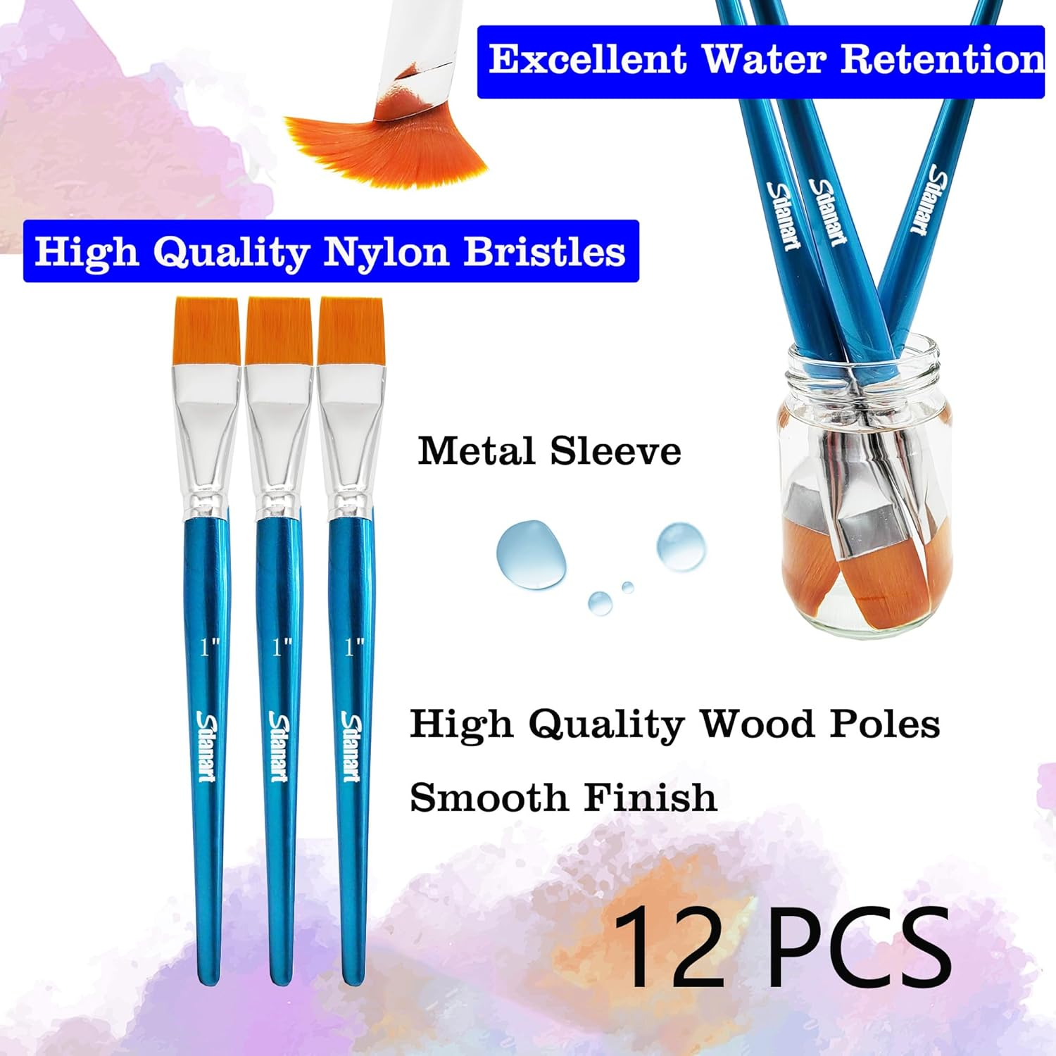 Sdanart 1 Inch Flat Paint Brushes for Acrylic Painting，3 PCS Large Acrylic Paint Brushes Bulk，Fabric Paint Brushes Craft Brushes，Artists Paintbrushes for Watercolor Oil Rock Face Body Art Canvas (3) image number 6