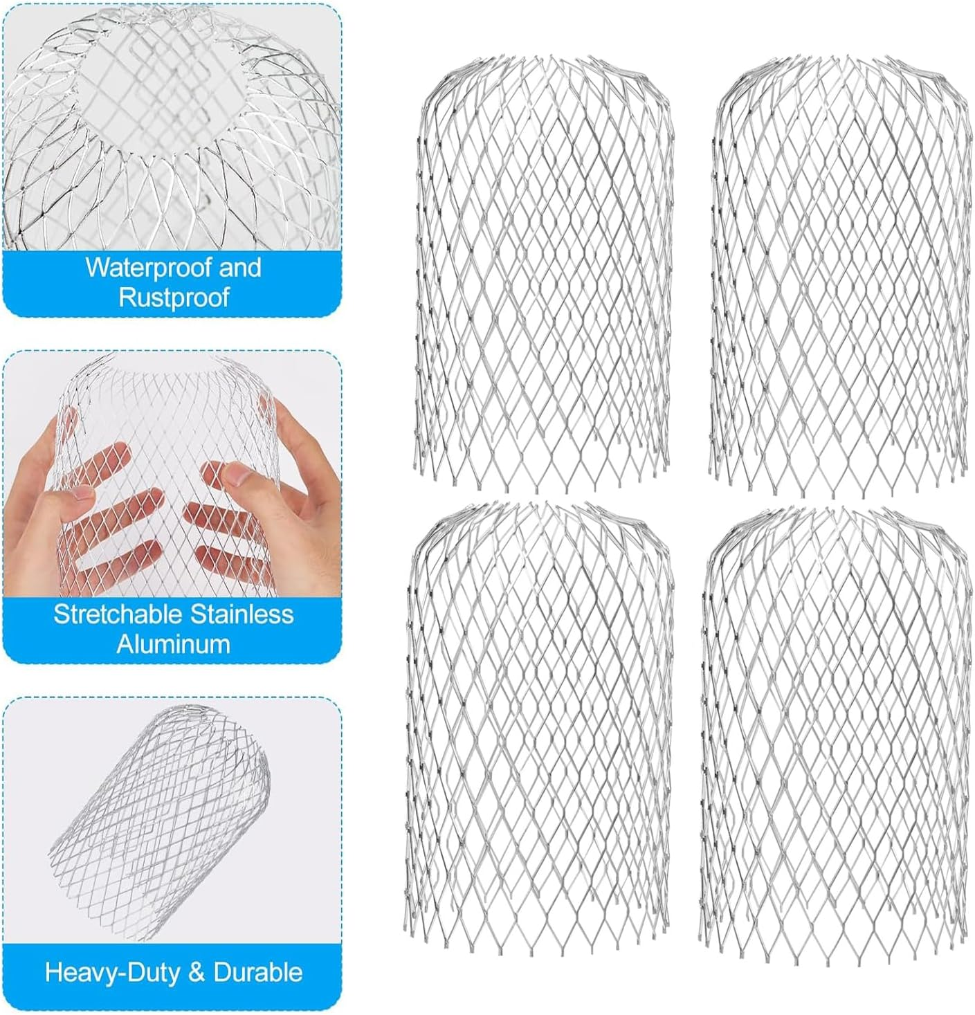 Yharnamite 4 Pcs Gutter Guard, Downspouts Gutter Guards, Aluminum Gutter Guard Filter Strainer, Expandable Leaf Filter Strainer Gutter for Preventing Leaves Debris Blockag (B) - A image number 4