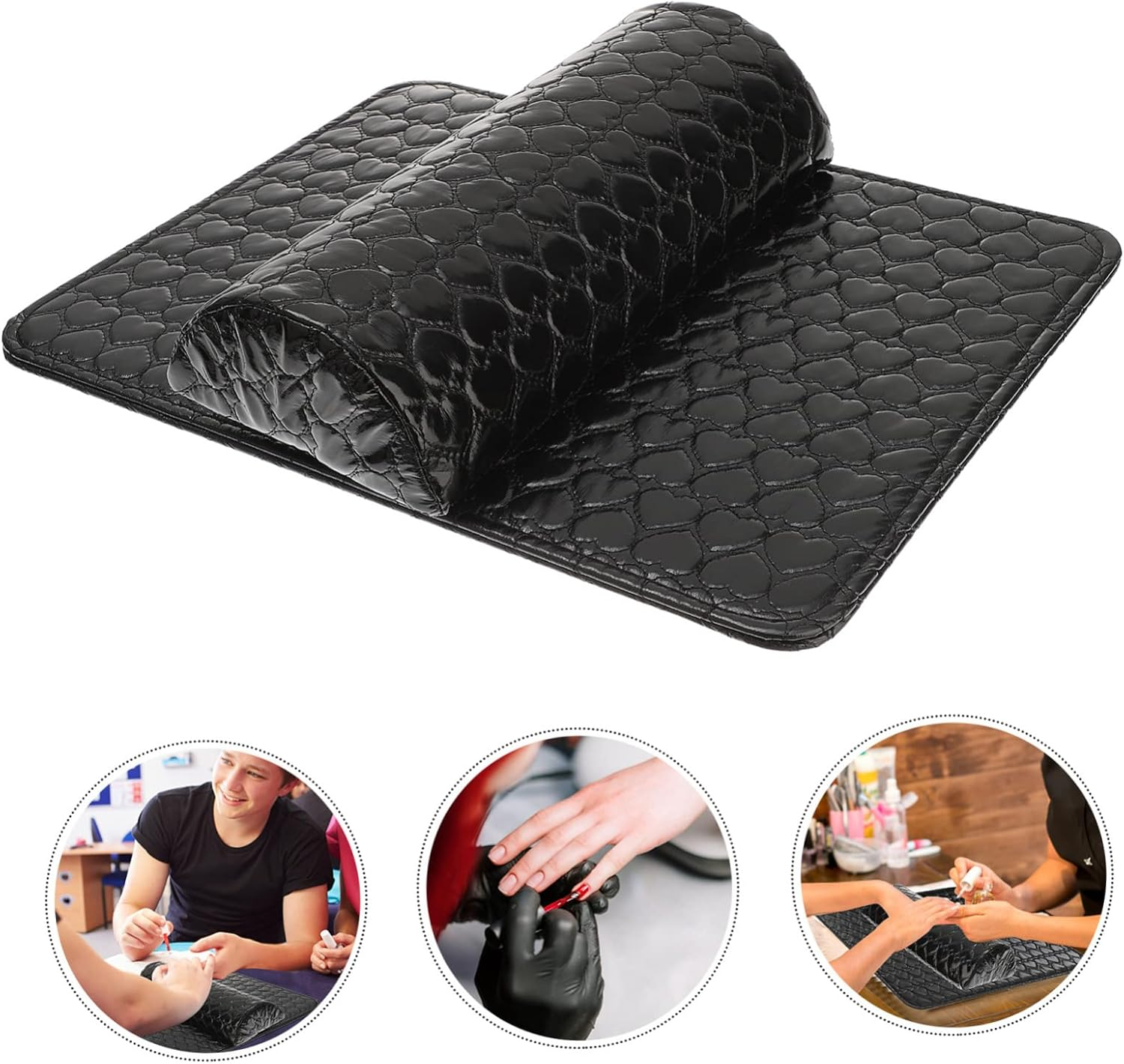 HEATSHAKING PU Leather Nail Art Hand Rest Cushion Comfortable Black Manicure Arm Pillow for Nail Techs Salon Home Use Detachable Washable Support Mat Training and Display image number 2