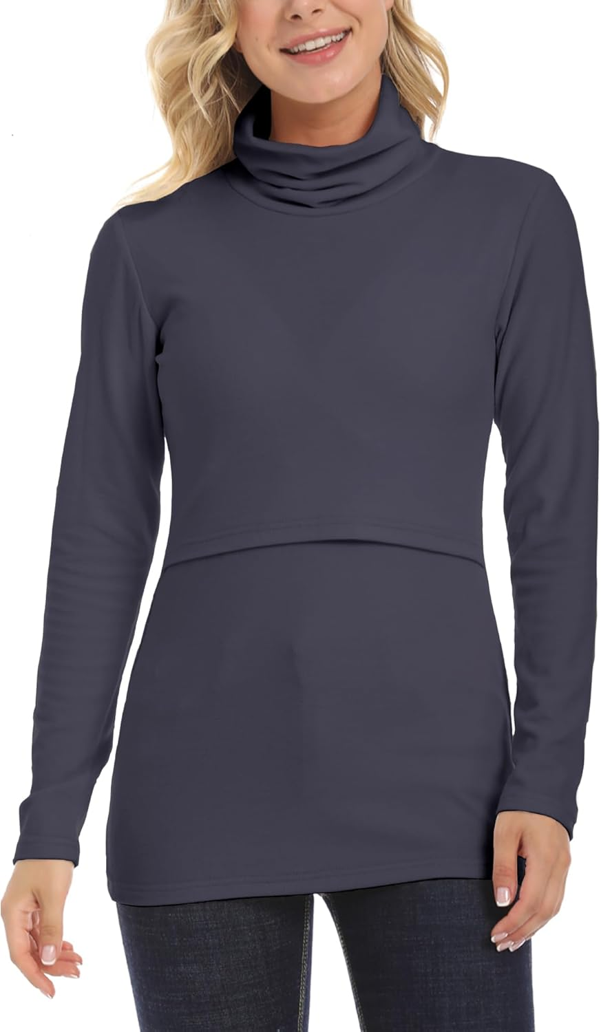 KEOYA Women'S High Neck Maternity Sweatshirt Nursing Top Shirt for Breastfeeding Solid Long Sleeve Undershirt