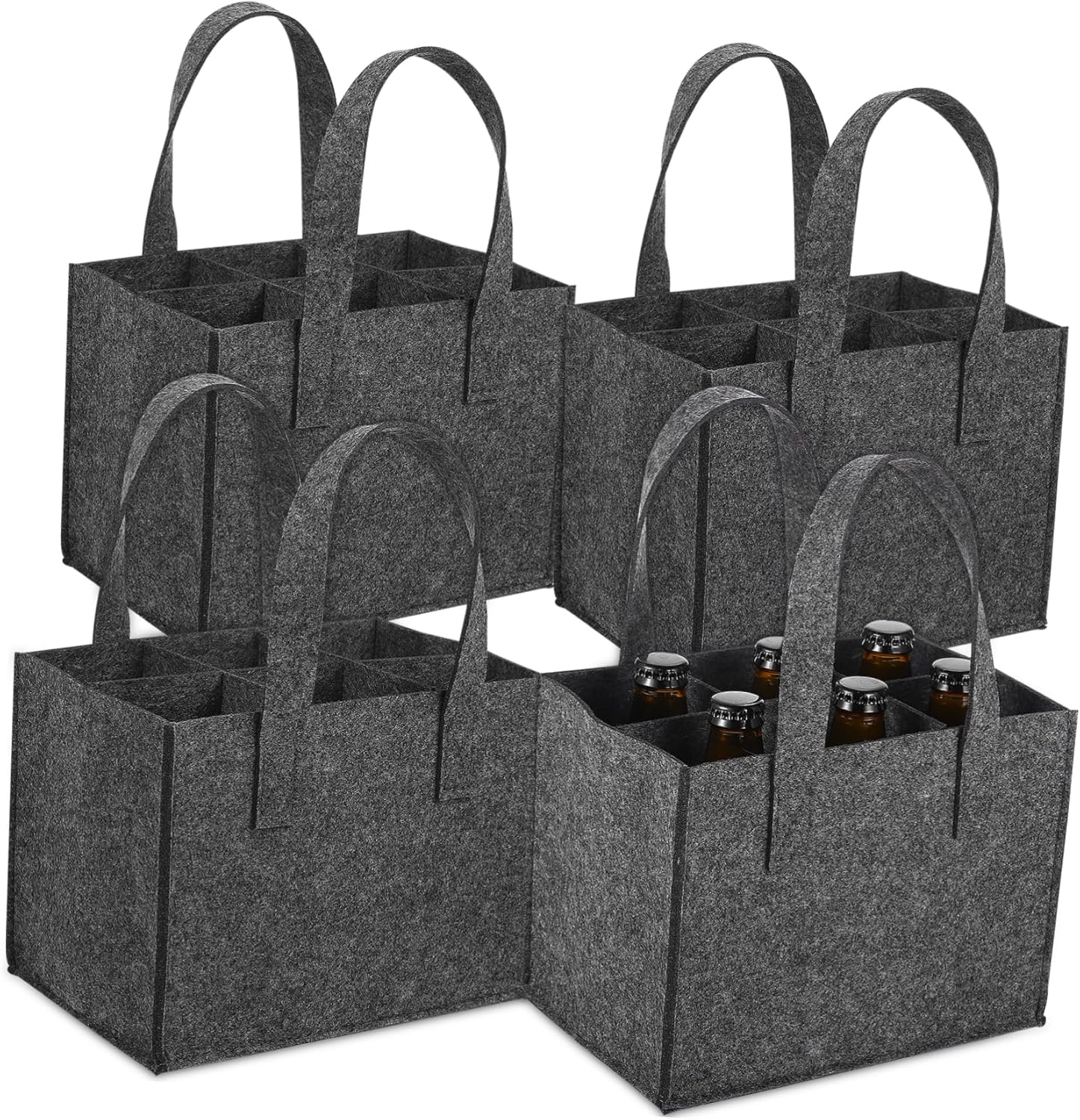 Beatifufu Felt Wine Tote Bag with Divider for 6 Bottles 24X16X16Cm Thick Felt Material Wine Handbag for Travel Camping Picnic 4Pcs image number 1