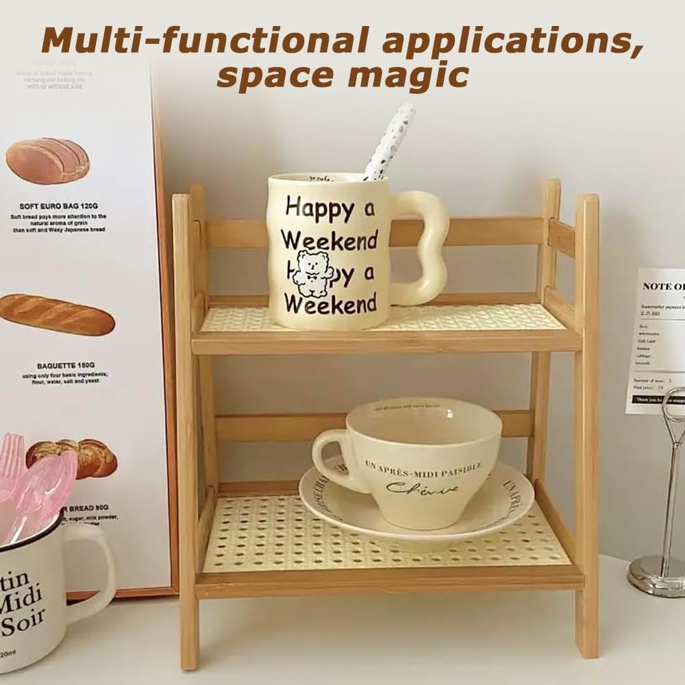 Double Layer Storage Rack with Durable Mayerial, Portable Kitchen Accessories Holder, Bamboo Desk Organizer, Durable & Minimalist Design for Home, Office, Dormitory image number 2