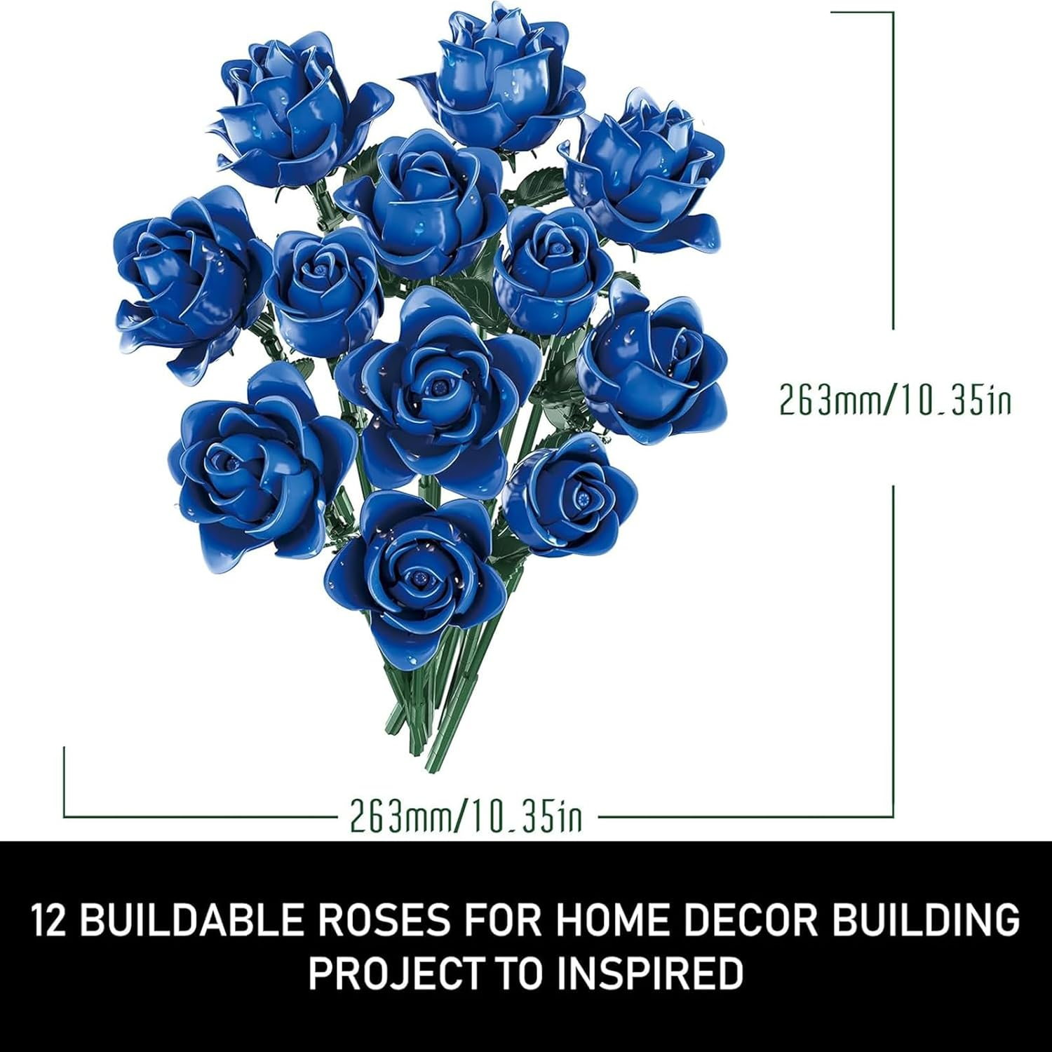 Blue Roses Bouquet Building Set for Adults, Artificial Flower Indoor Plant for Table Display, Office or Home Decor, Gothic Botanical Collection Gifts for Mother'S Day, Valentines, Chrismas(585Pcs) image number 5