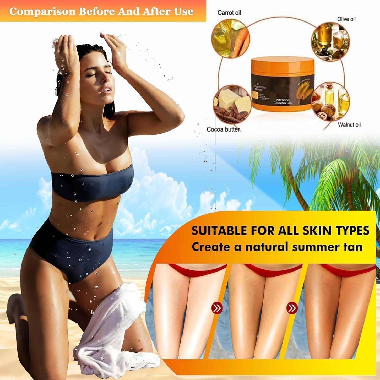 Intensive Tanning Gel,Natural Tanning Accelerator Cream Gel, Intensive Tanning Gel,Brown Tanning Gel, Dark Brown Tanning Gel for Sunbeds & Outdoor Sun image number 4