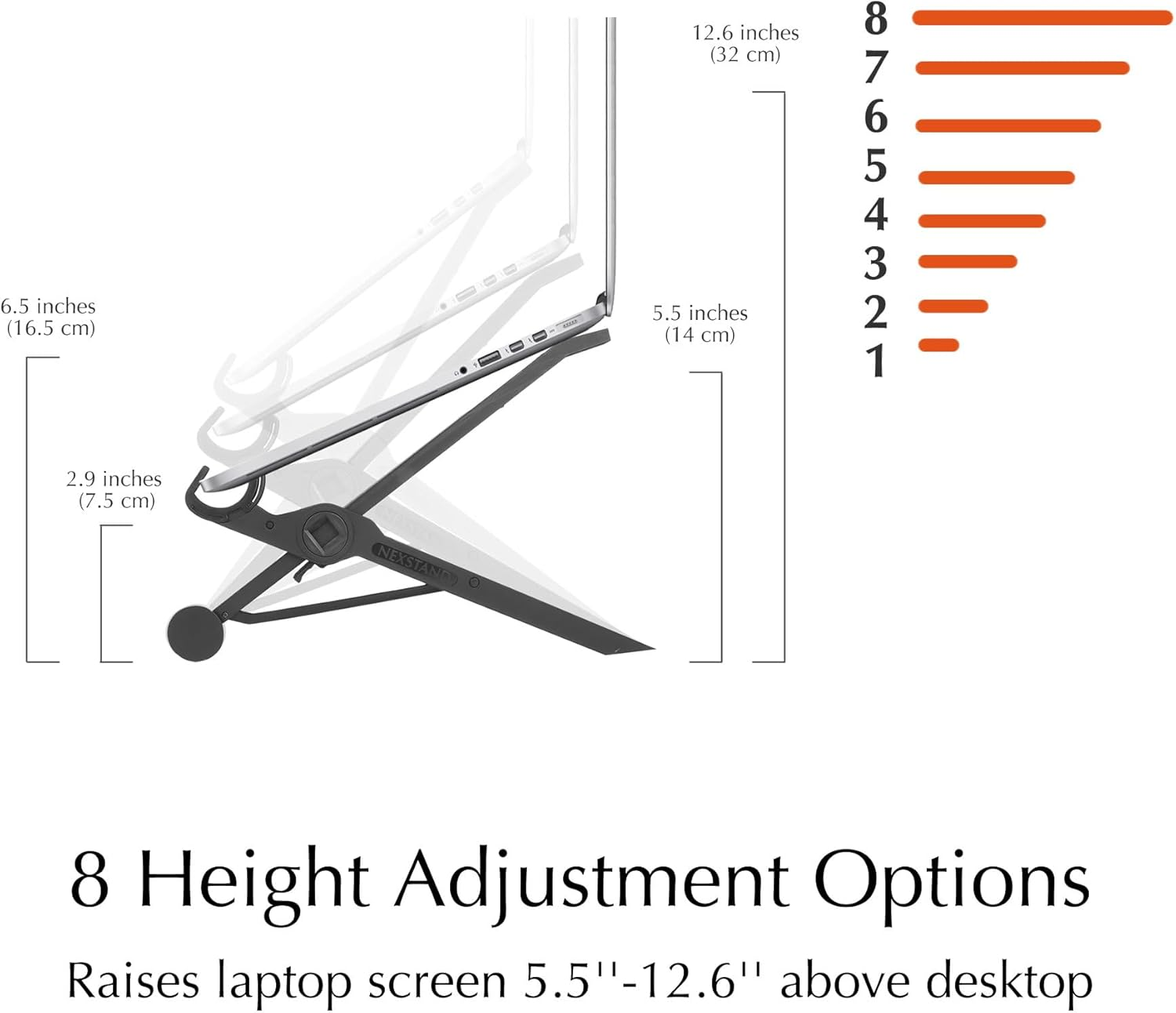 NEXSTAND K2 Laptop Stand for Desk, 8-Levels Adjustable Height Ergonomic Laptop Riser, Ventilated Computer Stand Holder Compatible with Macbook Air Pro, Dell, 10-17&rdquo; Laptops image number 4