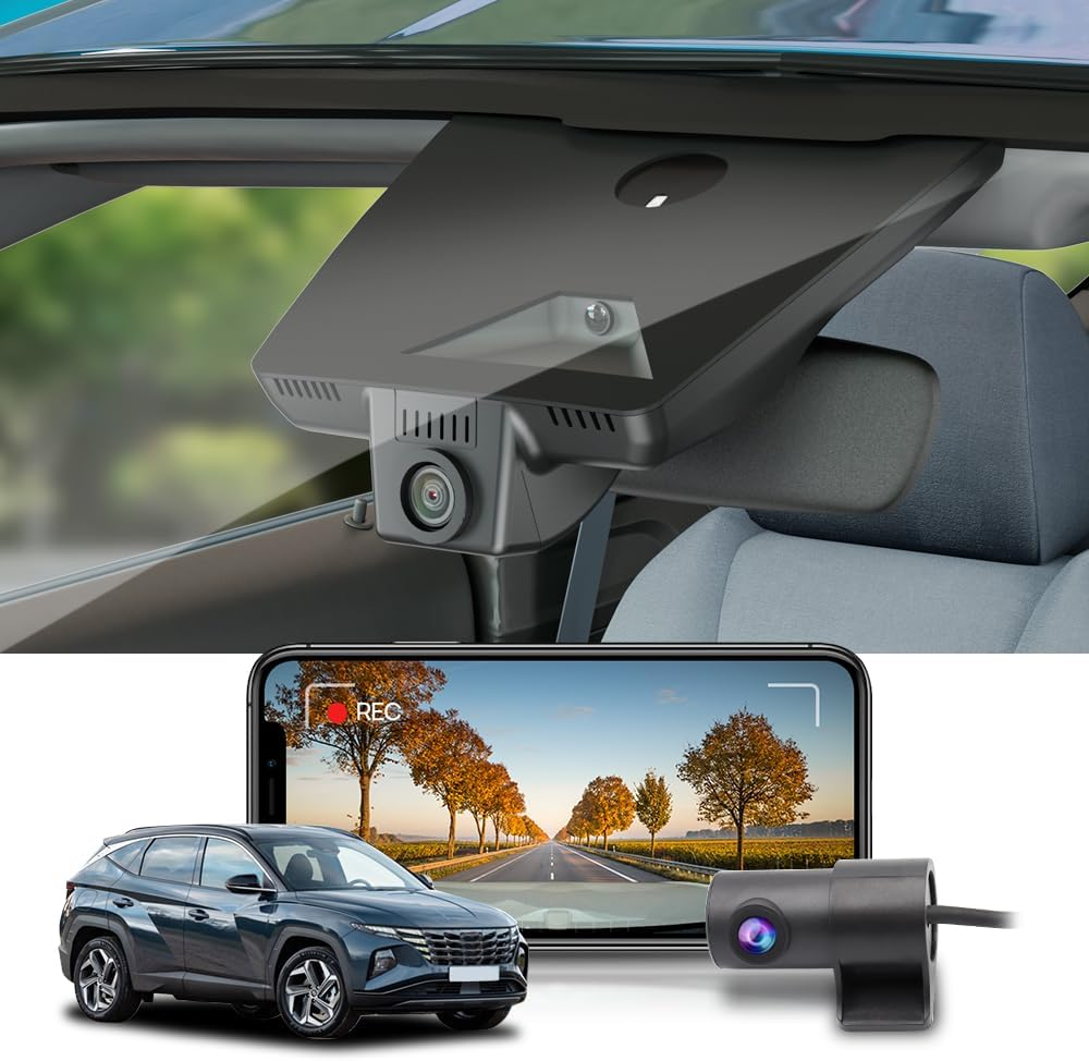 Fitcamx 4K Dash Cam Suitable for Hyundai Tucson 2022-2025 (Right Hand Drive Car), Integrated OEM Look, 2160P UHD Video, Built-In Wifi & APP Collision Sensor, Loop Recording, Easy to Install, 64GB Card