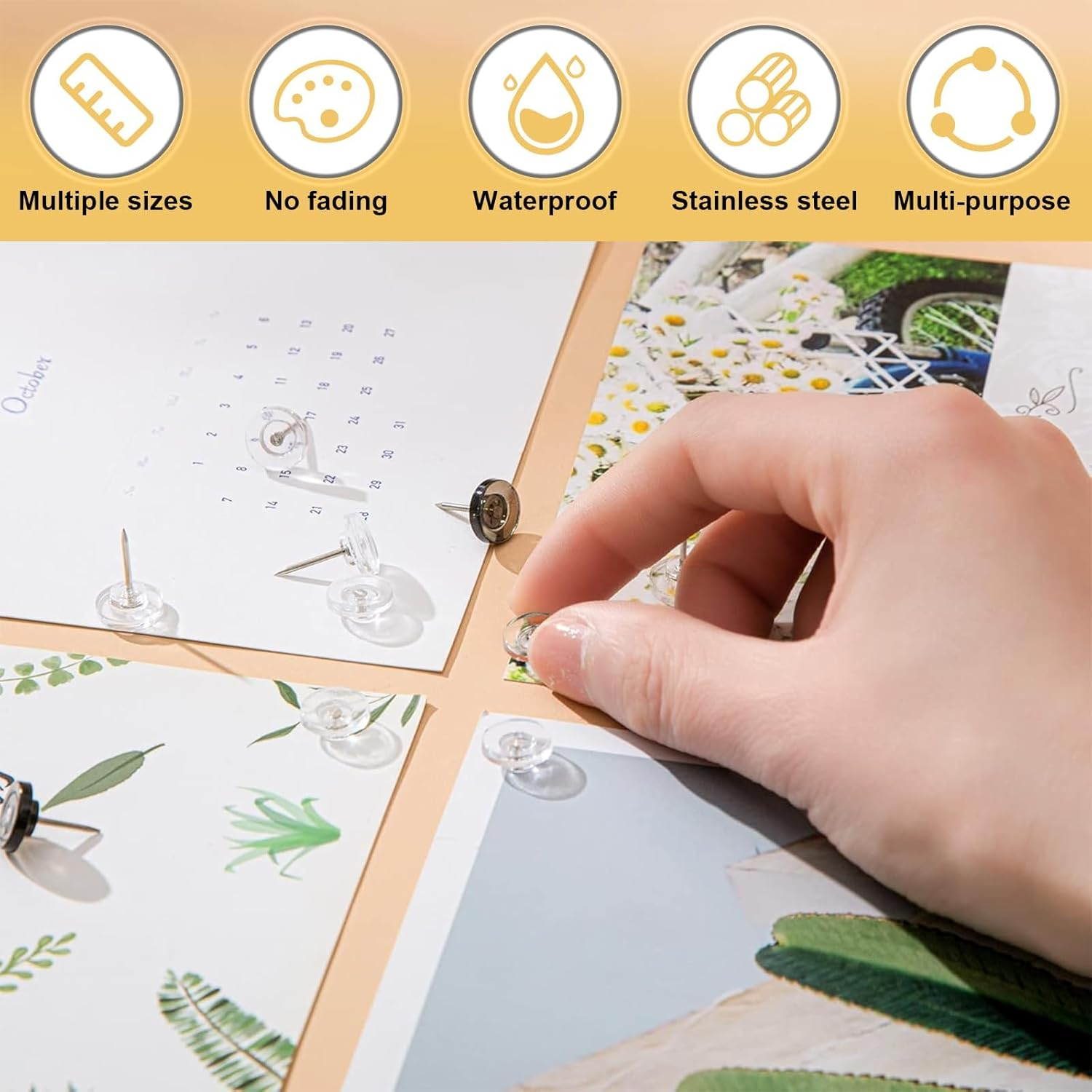 Push Pins, 100 Pcs Plastic Pushpins Thumb, Clear Thumbtacks for Cork Board, Wall Hanging, Bulletin Board, Maps. image number 4