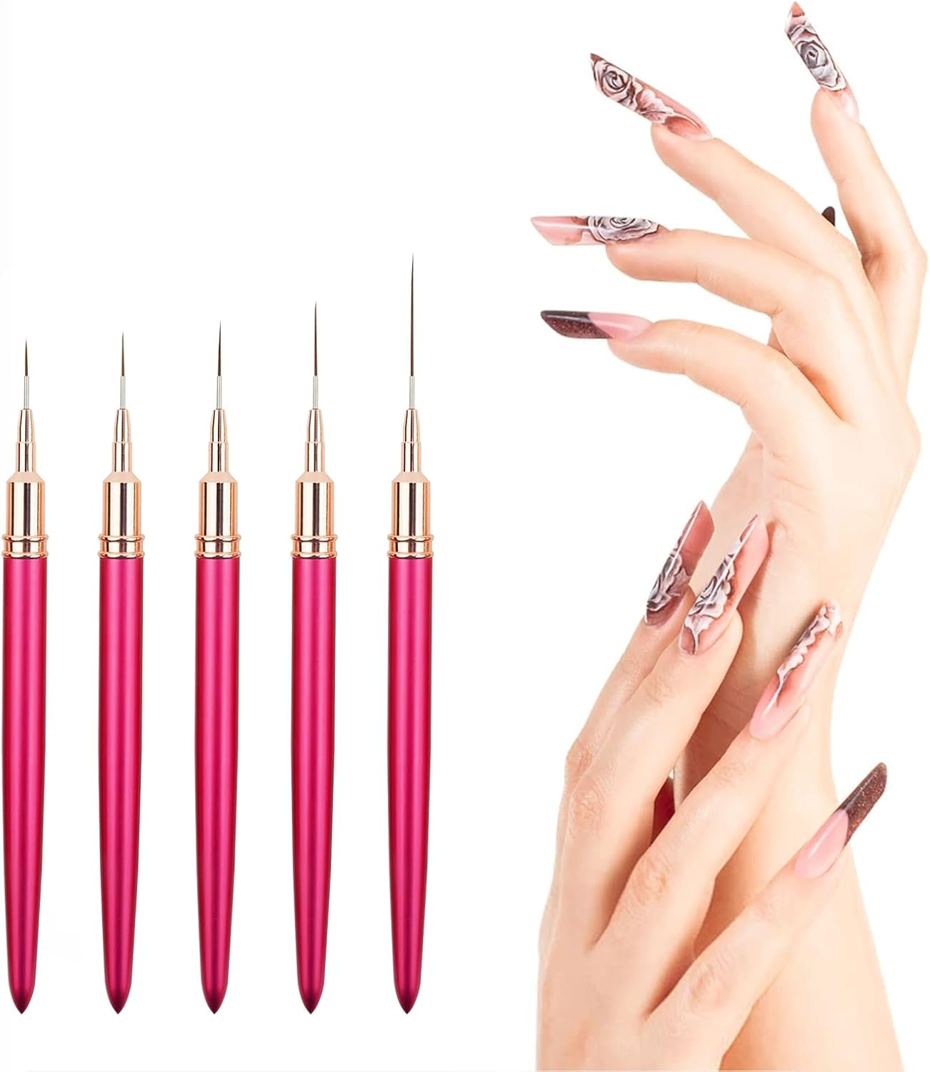 Fine Line Nail Art Brushes for Gel Nails,Nail Art Liner Brushes Set,French Tip Brush Liner Tool Fornail Accessories,Thin Details Fingernails Long Short Line Painting Dotting Fine Drawing Tool,5 Size image number 2