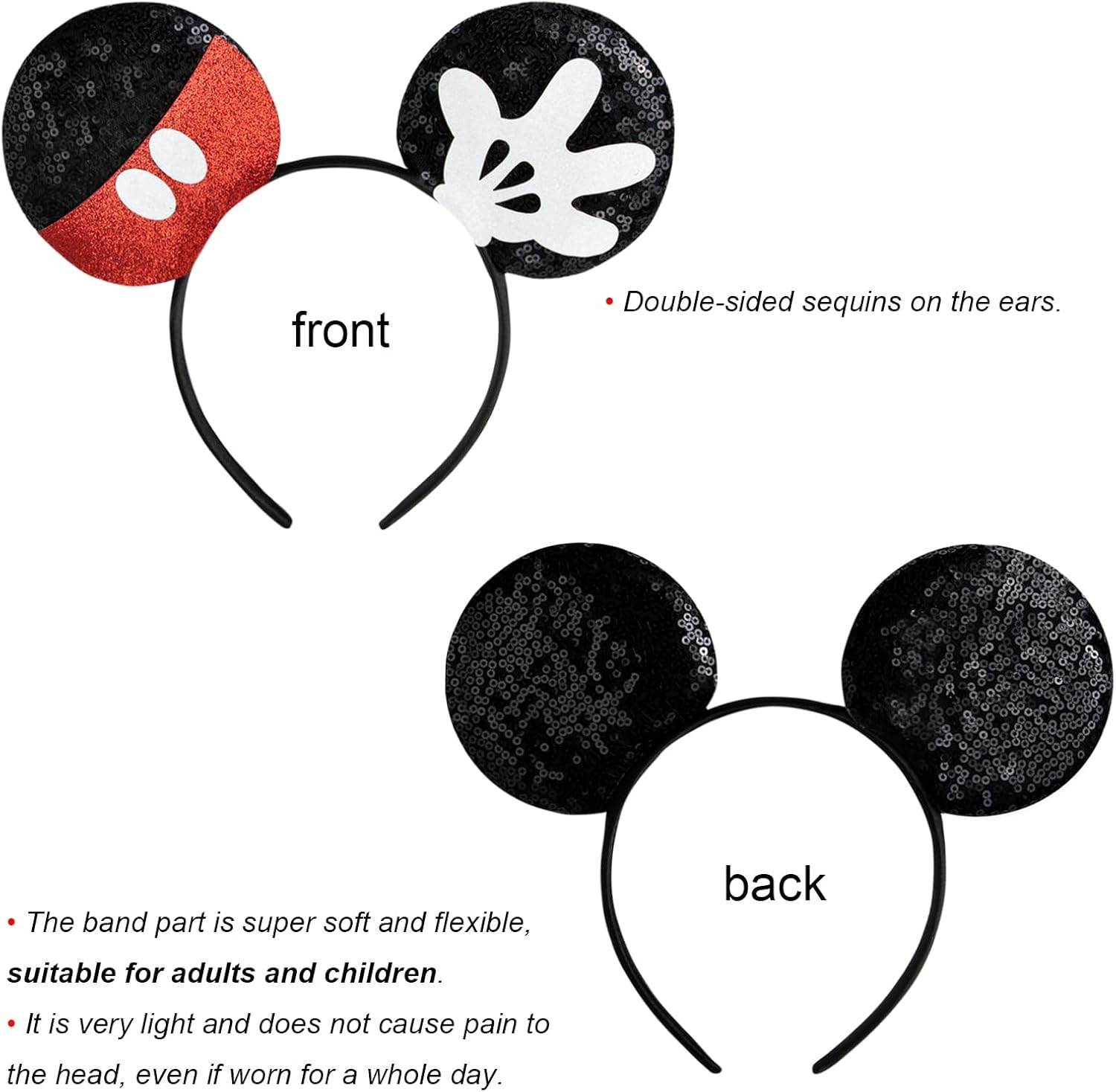 Chuangqi Mouse Ears Headband, Double-Sided Sequins, Glitter Hair Band for Birthday Party, Holiday Dresses & Cosplay for Unisex Children image number 3